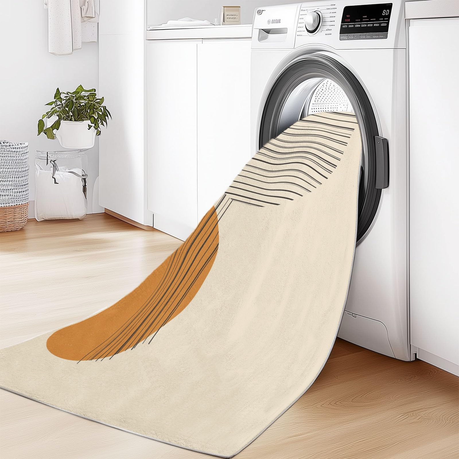 Tapis Salon Chambre Adulte Poil, Tapis à Poils Courts et denses Motif Vecteur Abstrait Cercles, Tapis Lavable en Machine Antidérapant Brun Clair, 80 x 150 cm