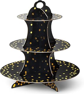 Royal Bluebonnet Black and Gold Cupcake Stand, Black and Gold Birthday Decorations, Cup Cake Stand for Table, Party Decorations, Cupcake Tower for Birthday Supplies