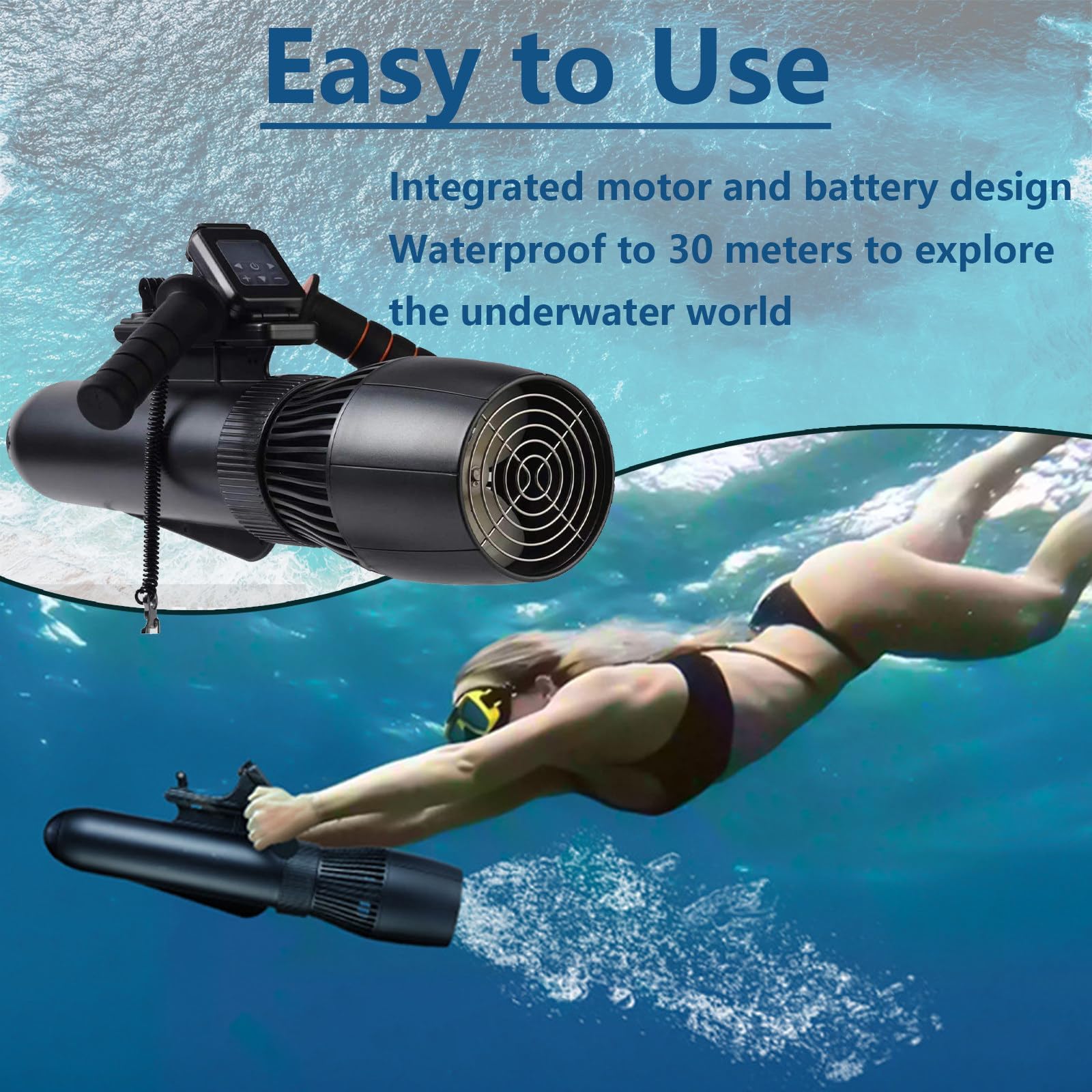 Scooter Submarino portátil de Alta Potencia de 10000 mAh, 500 W, Resistente al Agua hasta 40 m, Ideal para Buceo y esnórquel.