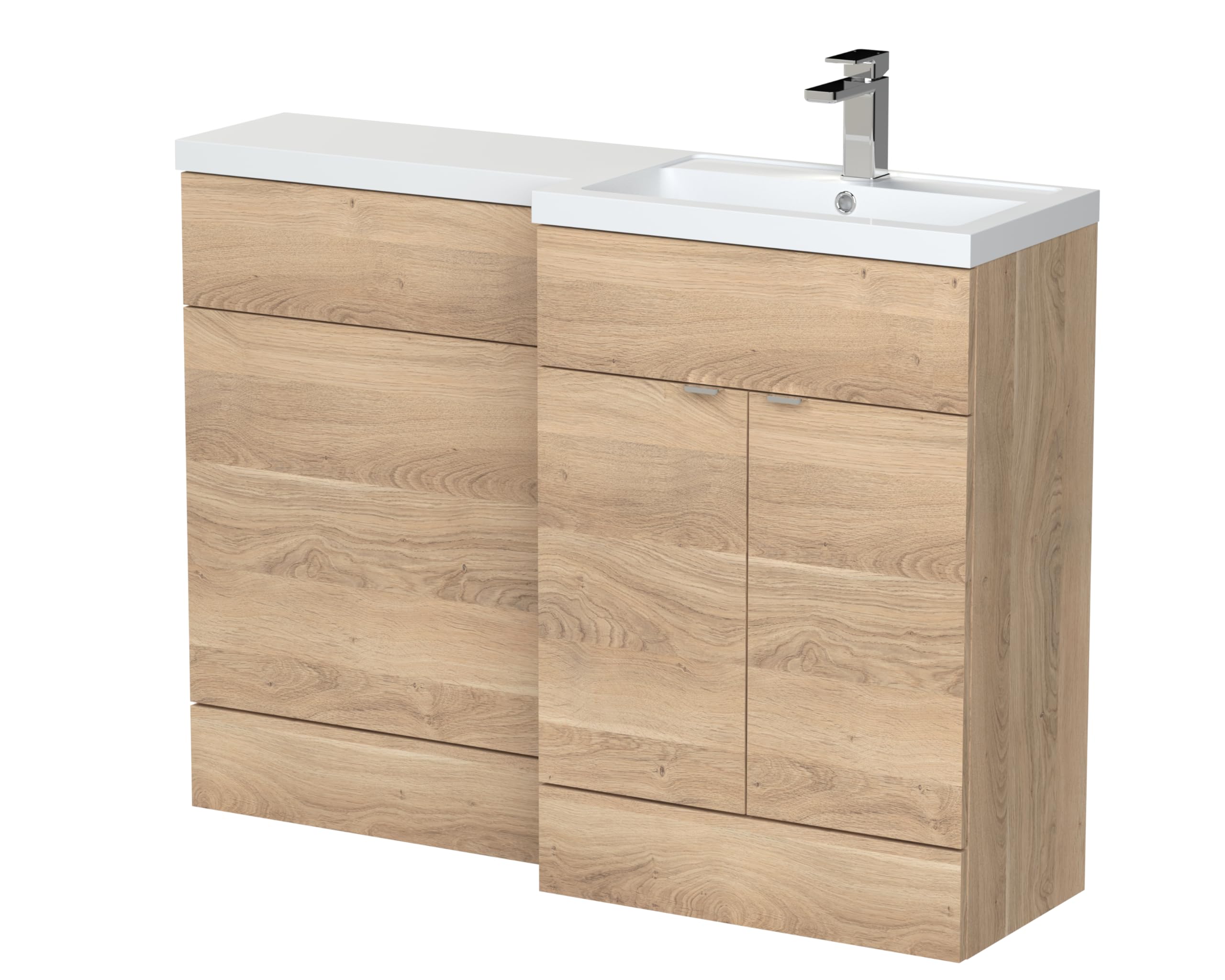 Hudson Reed CBI3010 Fusion Modern Bathroom Floor Standing 2 Soft Close Door Vanity, Polymarble Basin and WC Unit - Right Hand, 1200mm, Bleached Oak