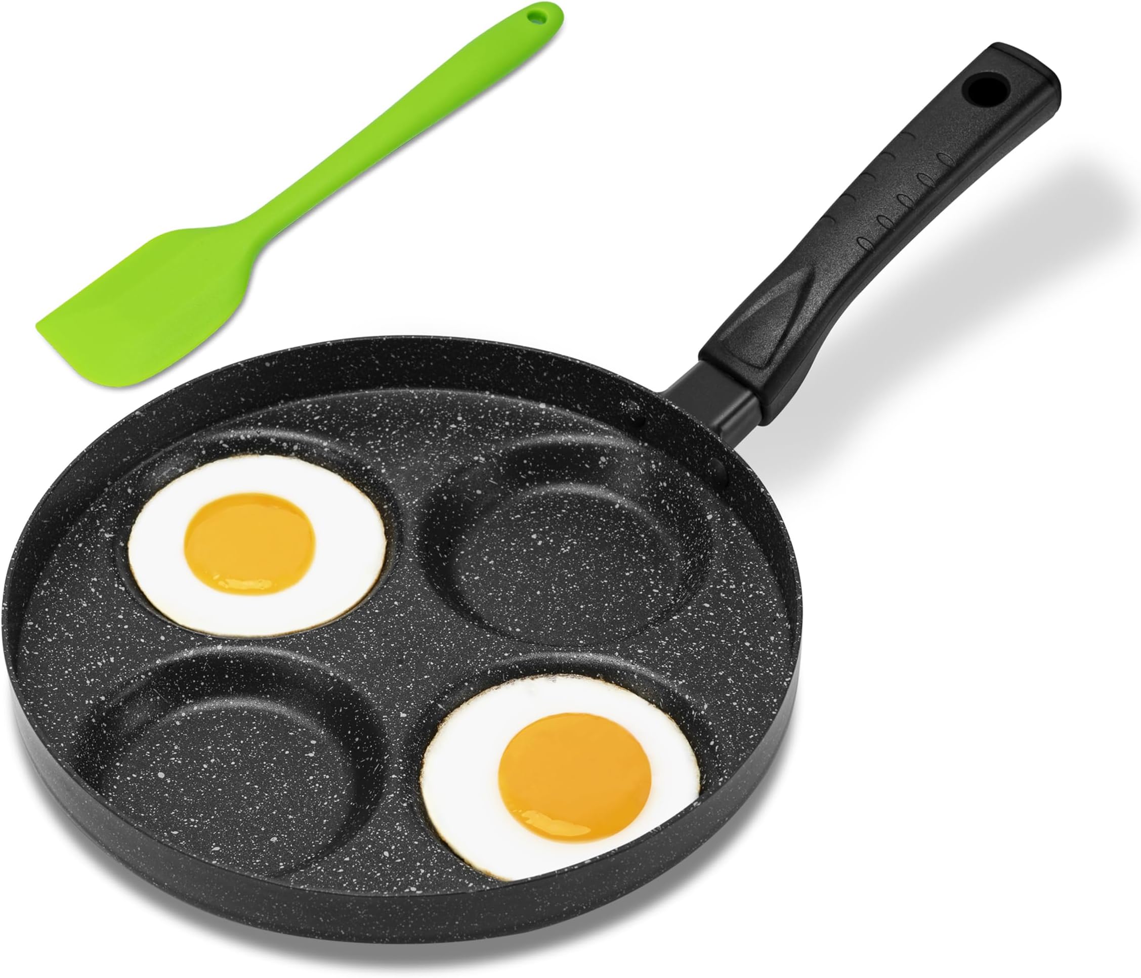 Aluminum 4-Cup Egg Frying Pan, Non Stick Egg Cooker Pan with Silicone Spatula