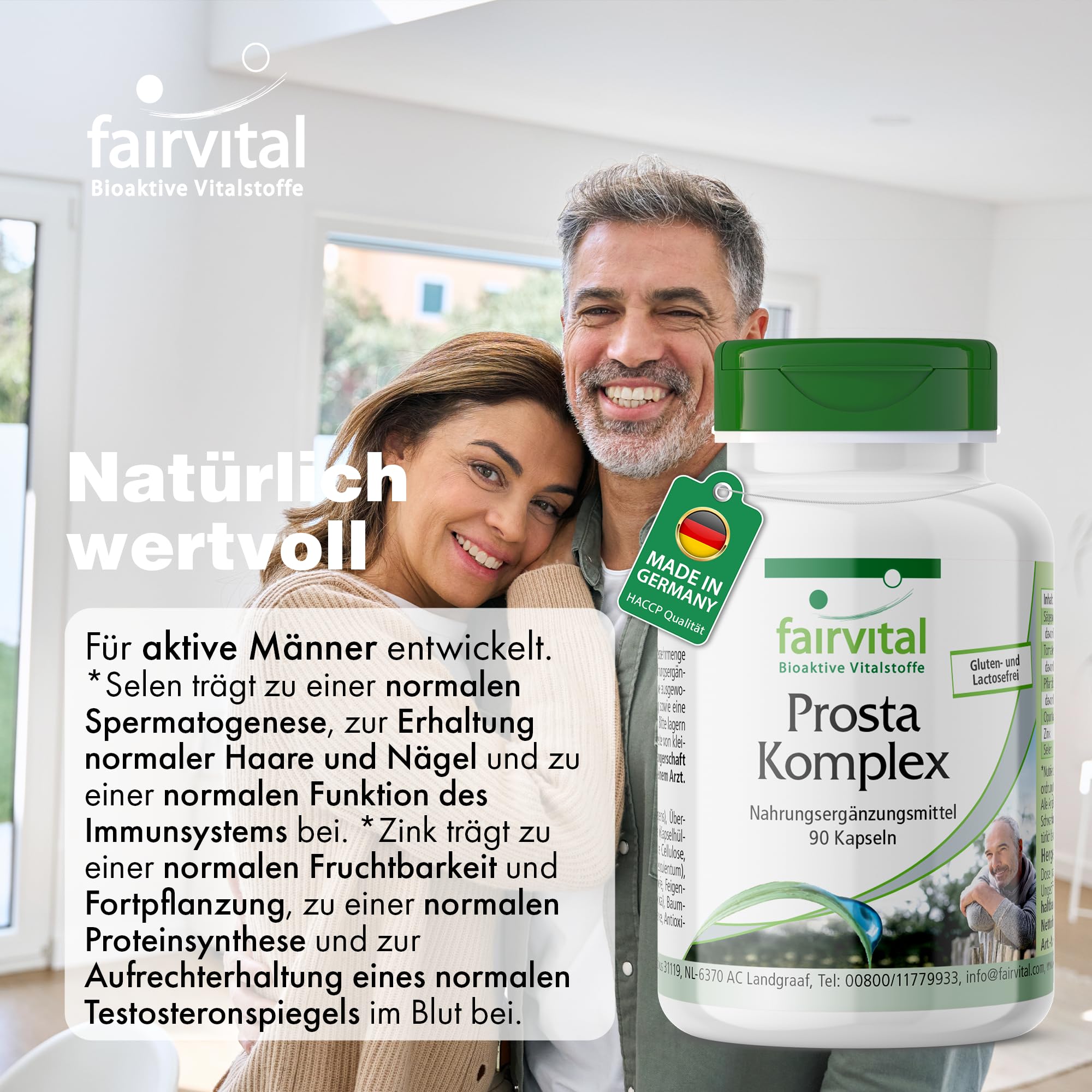 fairvital Prosta Komplex, VEGAN, HOCHDOSIERT, 90 Kapseln, mit Selen, Zink, Sägepalme, Lycopin, Beta-Sitosterol & Opuntia