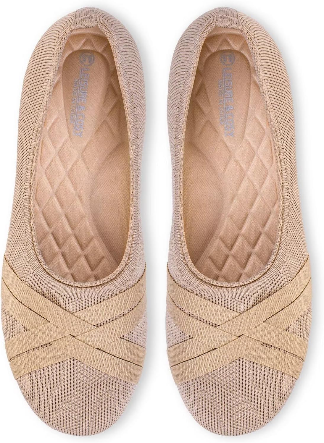 Women's Ballet Flats Shoes Round Toe Knit Flats Comfortable Foldable Casual Ballerina Dressy Walking Office Slip-on Shoes