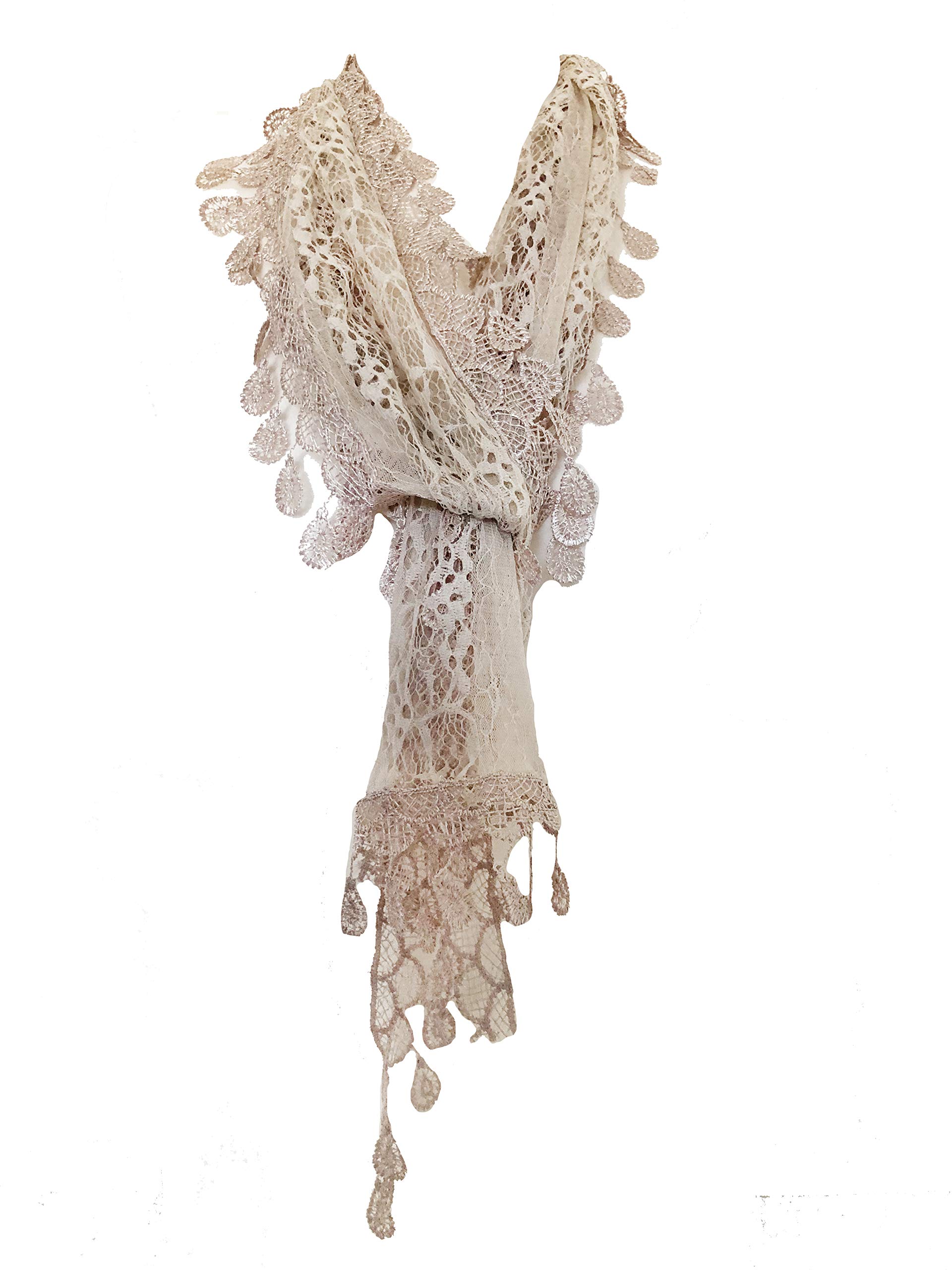 Pamper Yourself Now Women's Beige Long Thin Leaf Lace Scarf, Great For Presents/Gifts. (Beige)