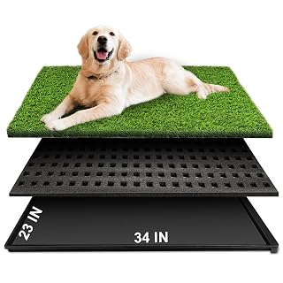 Dog Grass Pad with Tray, 34''X23'' Large Artificial Turf Grass Potty, Reusable Puppy Pee Pads for Dogs, Portable Dog Litter Box for Indoor/Outdoor Potty Training Toilet - Amazon product rated Grade A