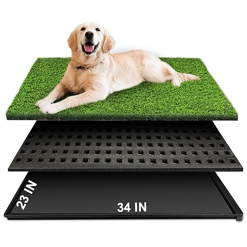 Dog Grass Pad with Tray, 34''X23'' Large Artificial Turf Grass