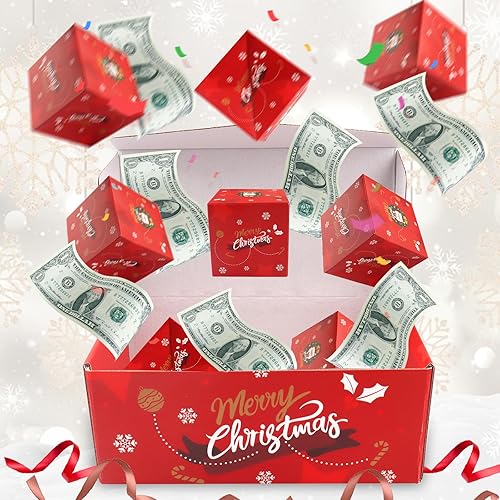 Miniatura 7 de Estivaux Caja sorpresa de Navidad para dinero, caja sorpresa explosiva, caja de regalo de Papá Noel, caja de regalo sorpresa, caja de dinero roja