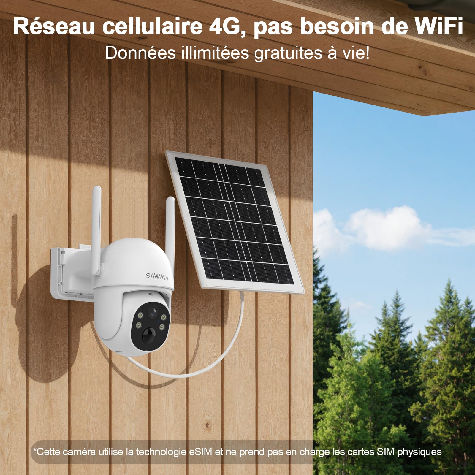 [Données illimitées gratuites à vie]Camera 4G Solaire Exterieur,2K Camera Solaire 4G Carte eSIM,Camera de Surveillance sans internet avec Batterie7800mAh,Vision Nocturne Couleur,Suivi Automatique,IP66