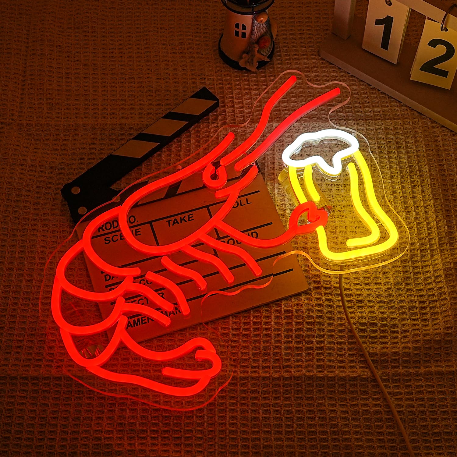 Letrero de neón de cerveza de camarón para decoración de pared, barra de luz de neón de langosta, letreros LED de camarones rojos, letrero de luz de neón para bar, dormitorio, tienda, cocina