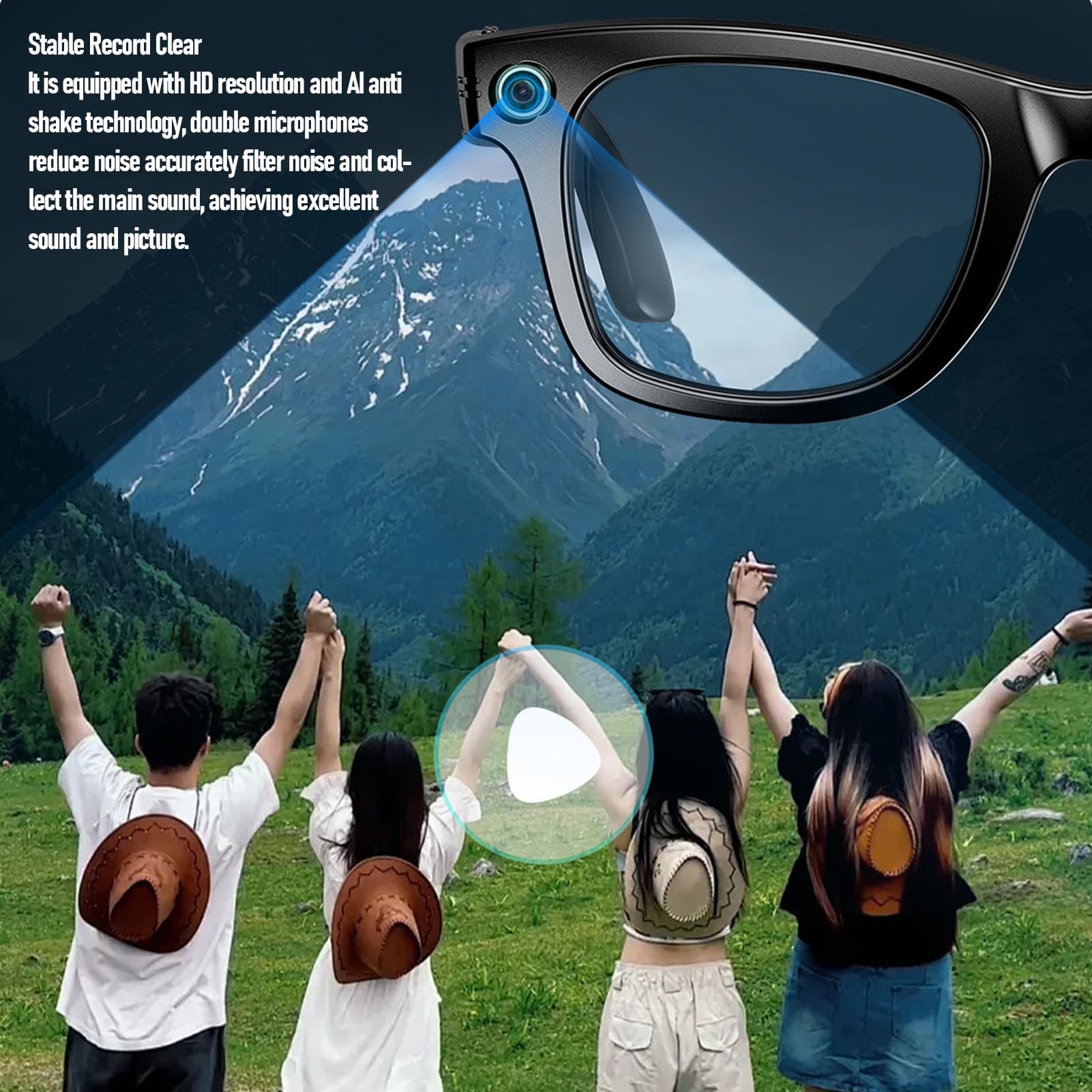 Denash Gafas Inteligentes de IA con Cámara, Gafas de Grabación de Video 4k Portátiles, Traducción en Tiempo Real Gafas Inteligentes Bluetooth para Viajar, Al Aire Libre
