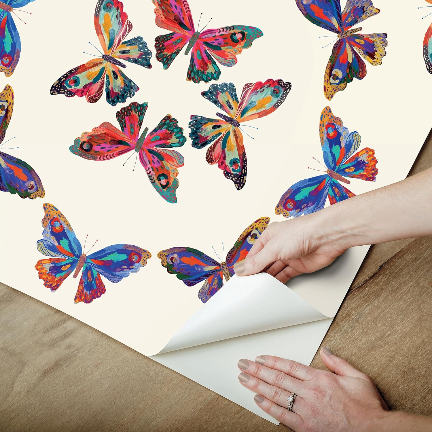 RoomMates RMK12701PLW EttaVee Cream Multi Papillon Peel and Stick Wallpaper