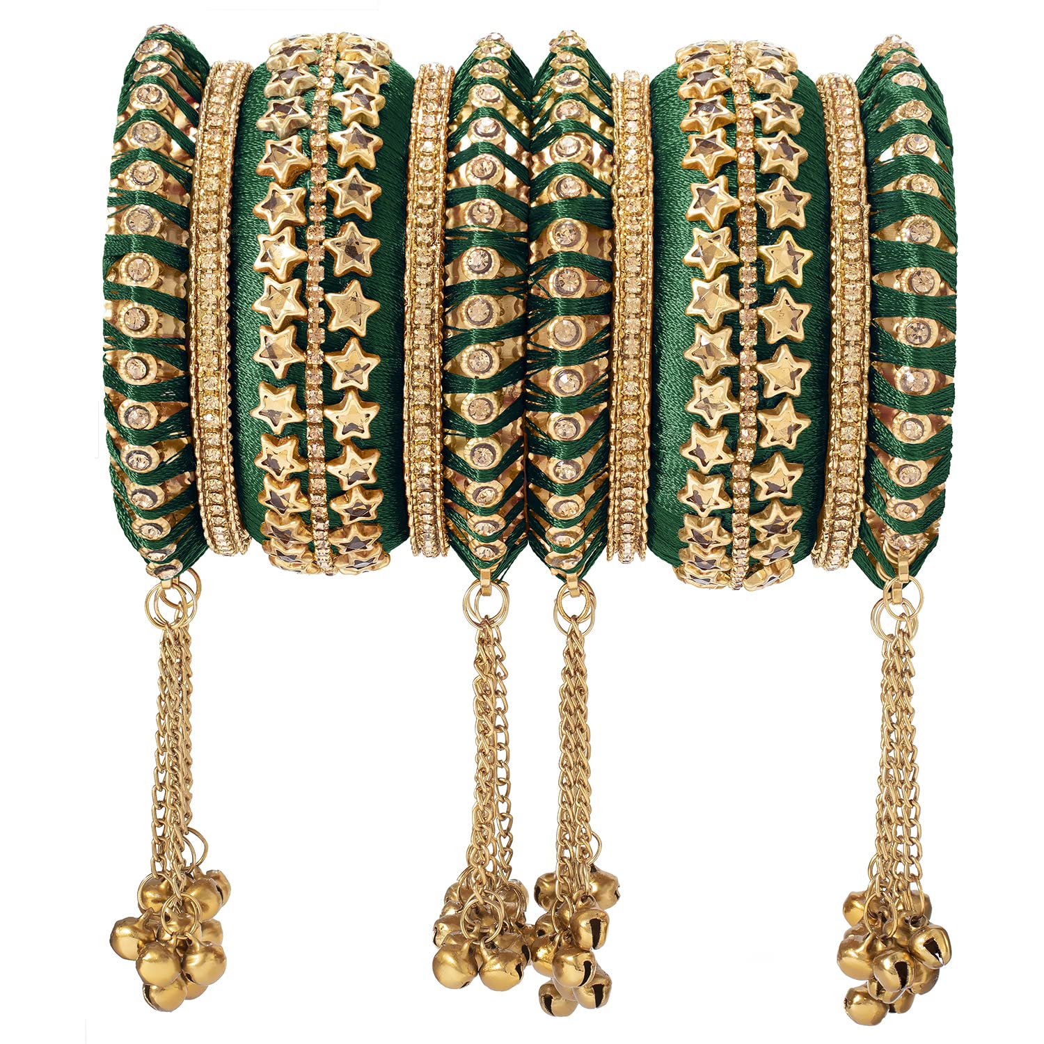 Peora Silk Thread Kundan Star Studded Bangle Chuda Chura Set with Hangings Beads Bangle Set Navratri Gift for Women Girls (B09KLR7H1N) Amazon Price History, Amazon Price Tracker