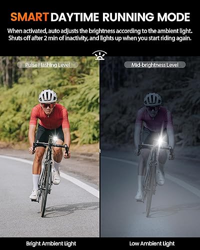Miniatura 2 de RAVEMEN K700 Luz LED para bicicleta bajo montada luz de bicicleta con apagado automático 4+1 modo inteligente de conducción diurna, IPX7 recargable