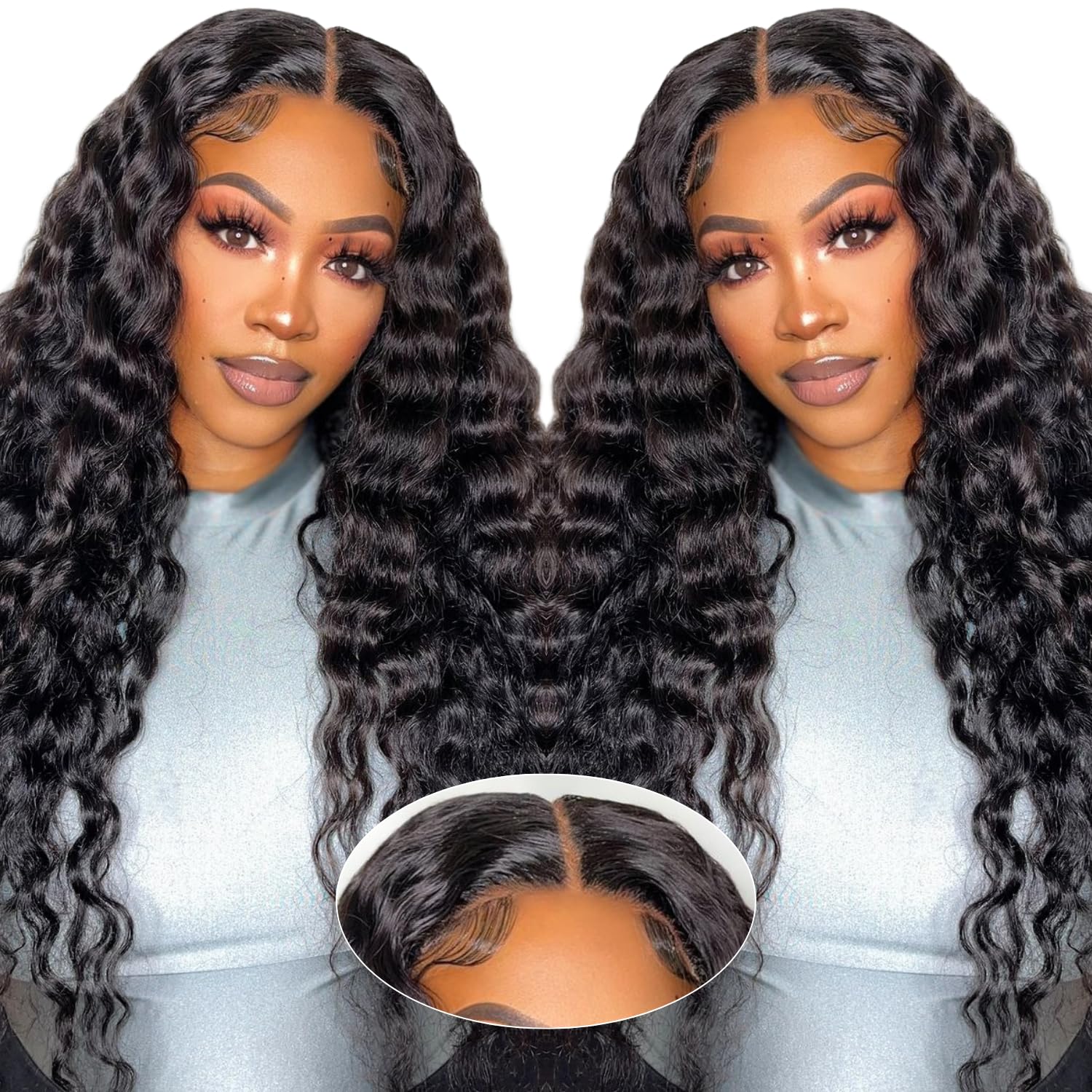 AAKJJ Glueless Wigs Human Hair Pre Plucked Pre Cut Wear and Go Deep Wave Wigs for Women All-Day Comfort 5x5 HD Lace Closure Beginners Friendly Natural