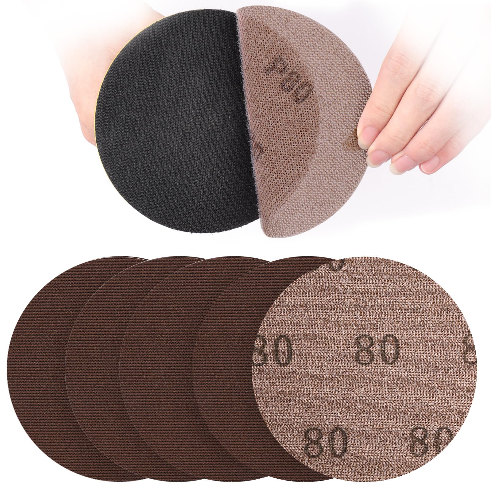 UMXIUO 30 Piece 150mm Mesh Round Sanding Discs Hook & Loop Grits 80, Suitable for 150mm Orbital Sanders