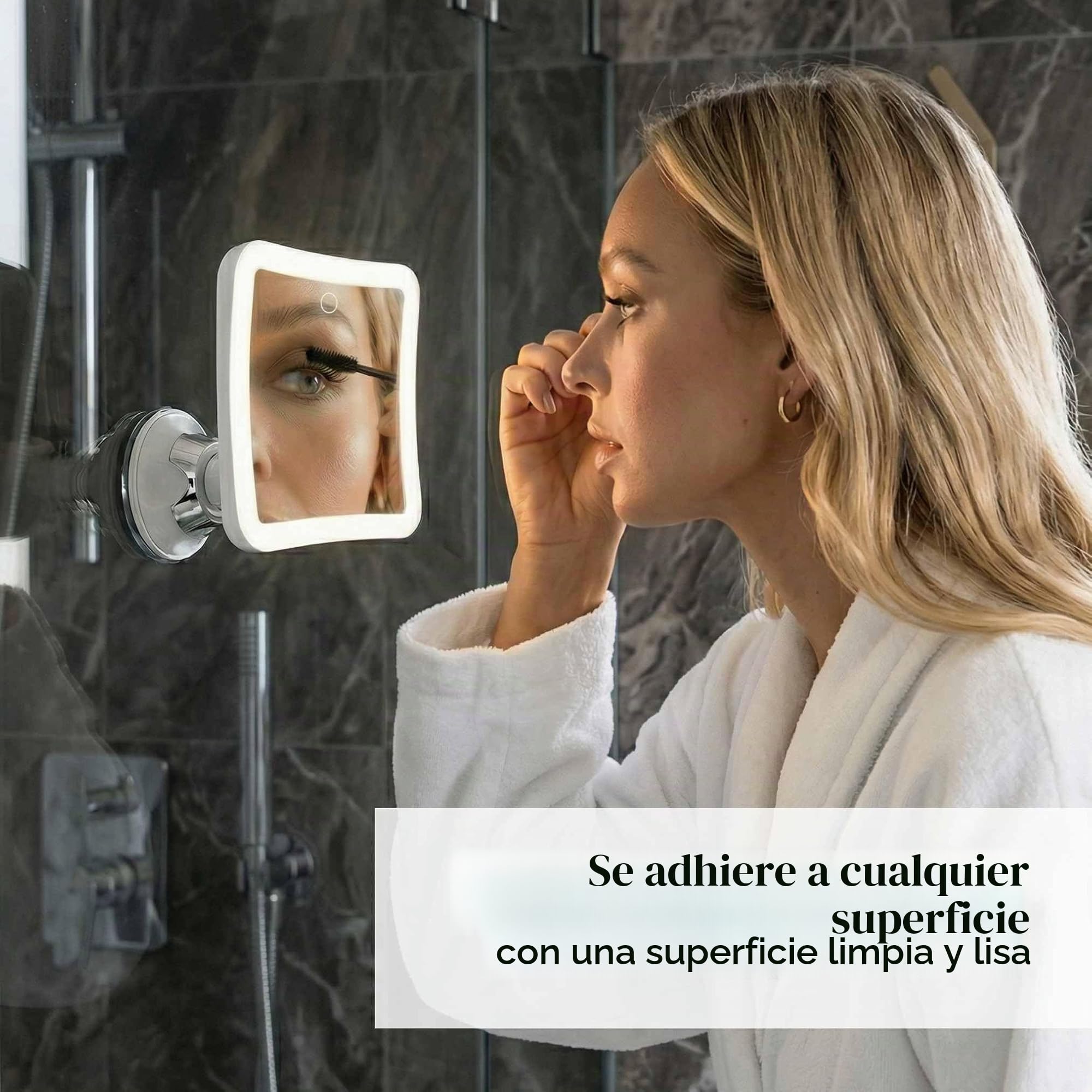 Fancii Espejo de Aumento 10x Recargable para Maquillaje con 3 Configuraciones de Luz LED - Táctil Regulable, Poderoso Ventosa - Espejo Iluminado de Baño (Mira 2)
