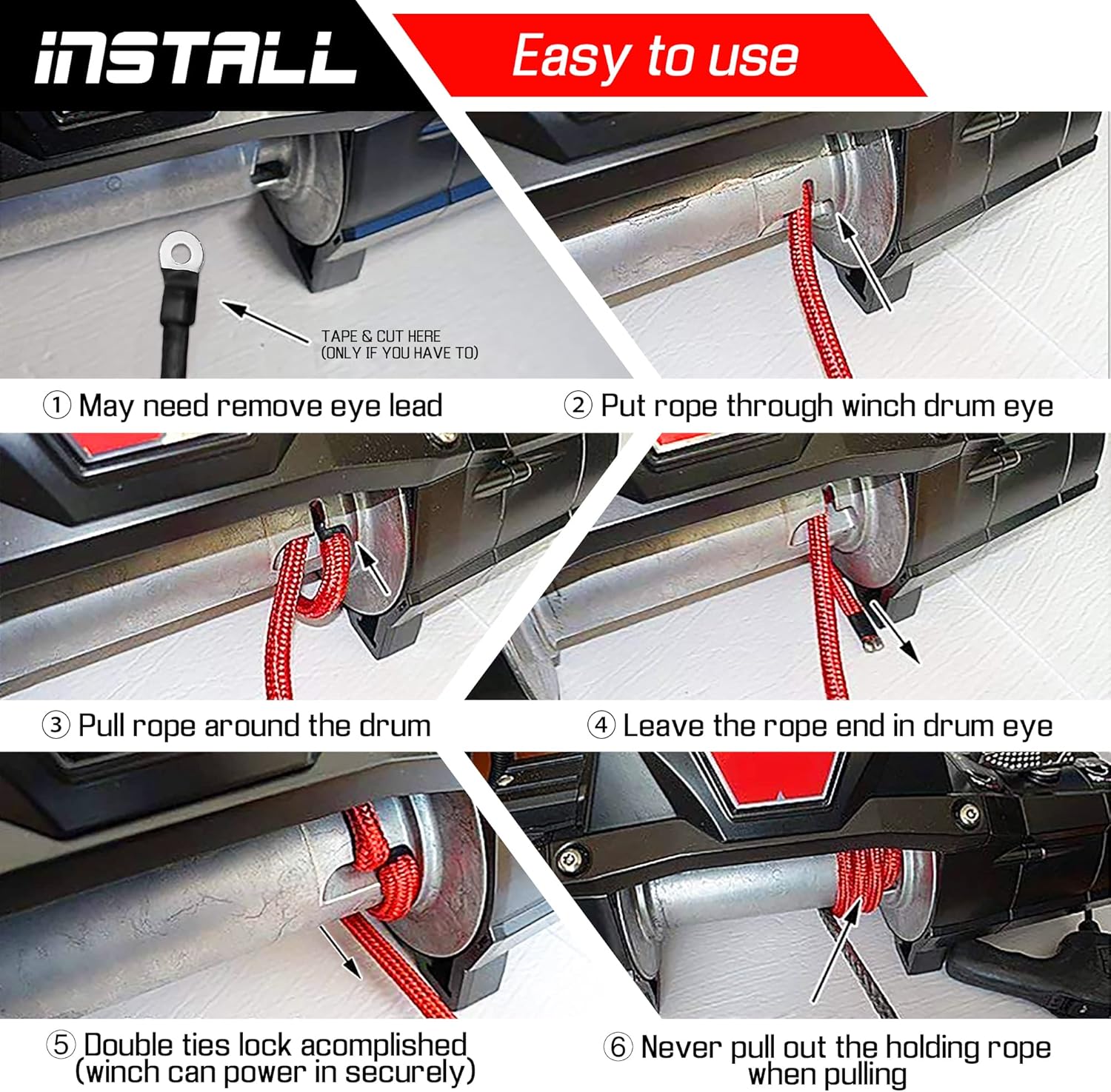 Synthetic Winch Rope - 1/4" x 50ft 10,000LBS Winch Line with Protective Sleeve, Forged Winch Hook and Rubber Stopper, Synthetic Winch Cable for 4WD ATV UTV Offroad Vehicles, Black - Image 7