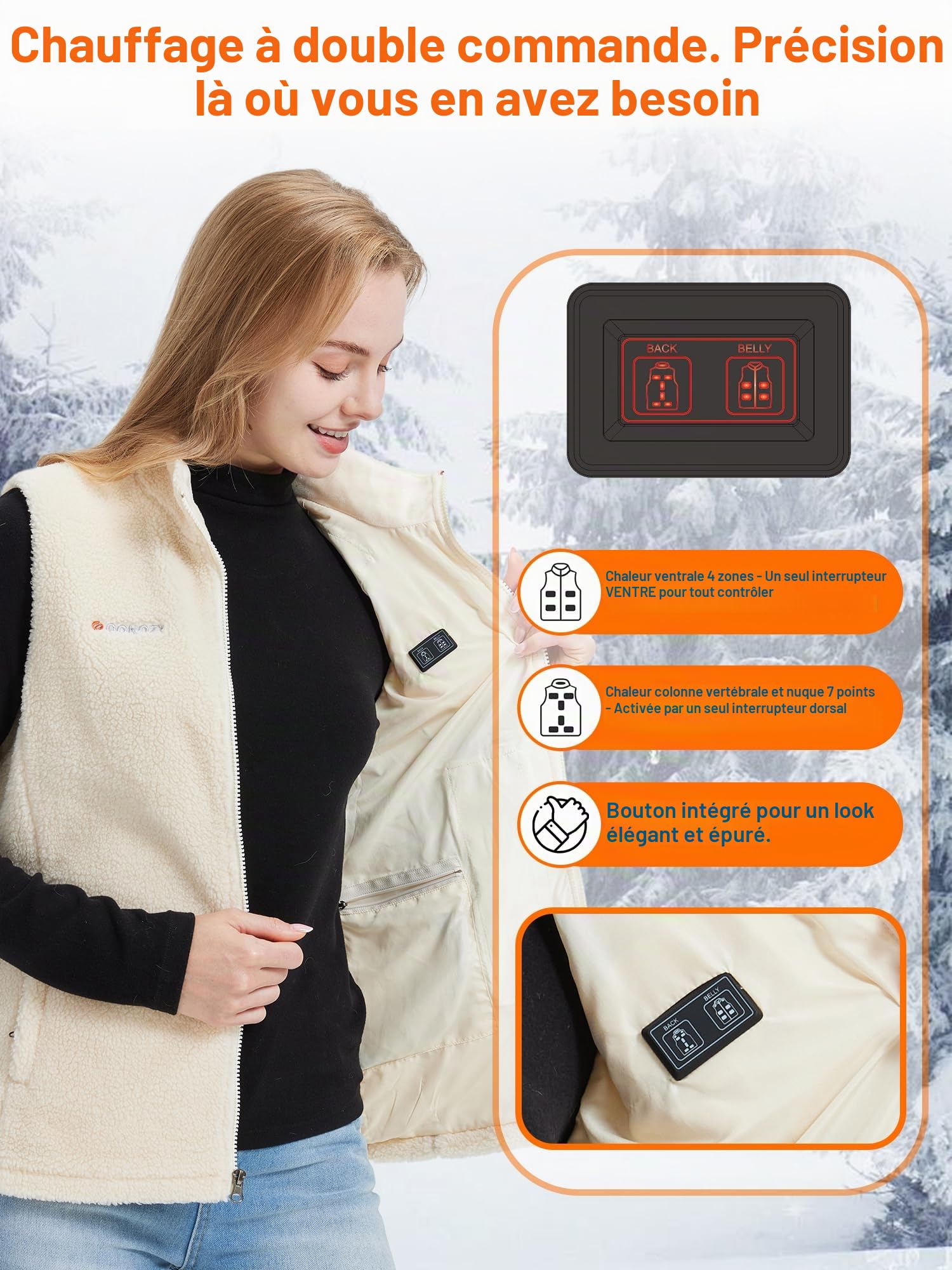 Gokozy Gilet Chauffant Électrique avec 7.4V Batterie ，Fleece Sherpa gilet chauffant femme 11 zones veste chauffante pour les Sports de Plein Air