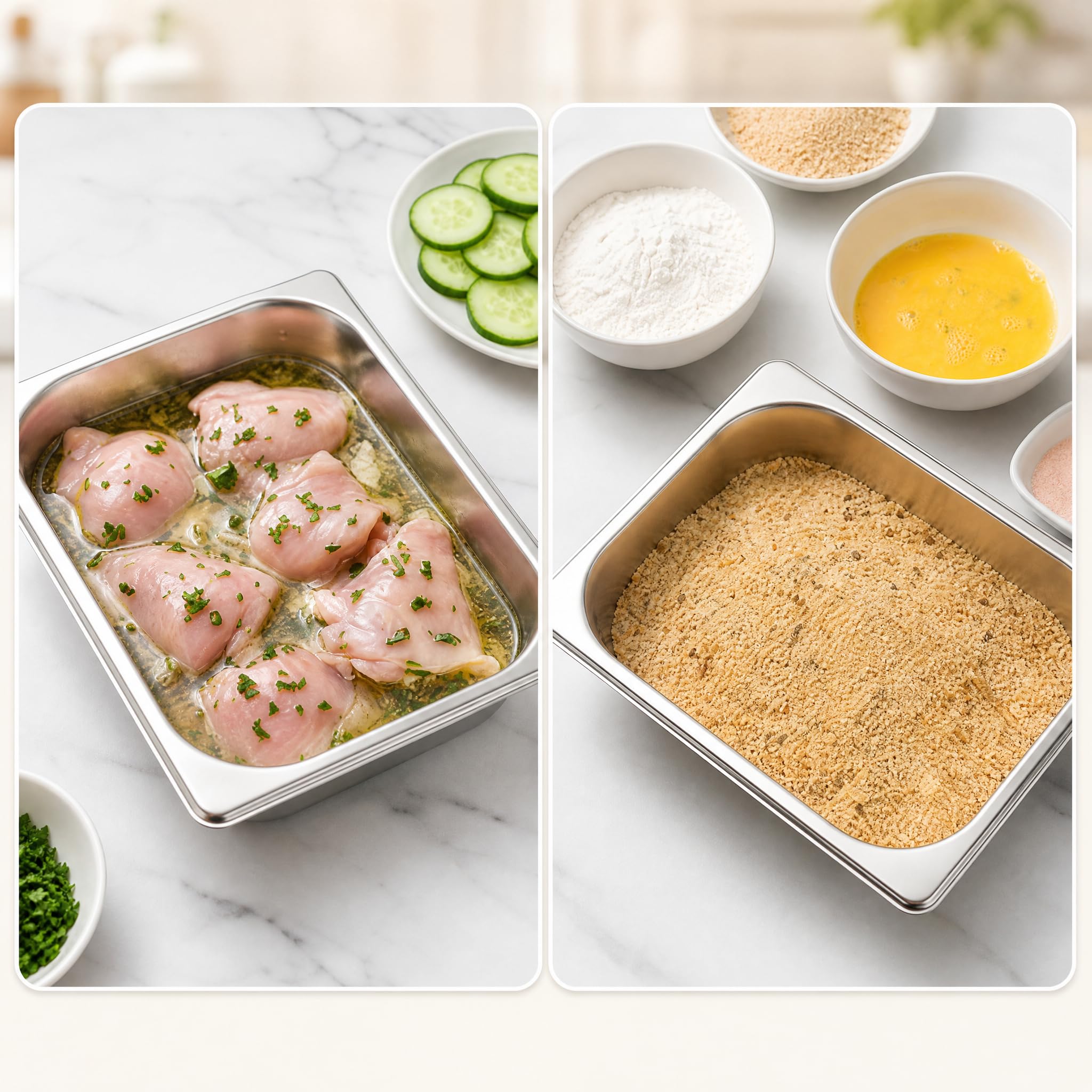 TOPZEA 4 Stück Hotelpfannen, halbe Größe, 6.3 cm tief, 1/2 Größe, Edelstahl, Dampftisch, Pfanne, Catering, Lebensmittel, Wärmer, Tablett, Teigpfanne für Hotel, Restaurant, Party, Catering-Zubehör