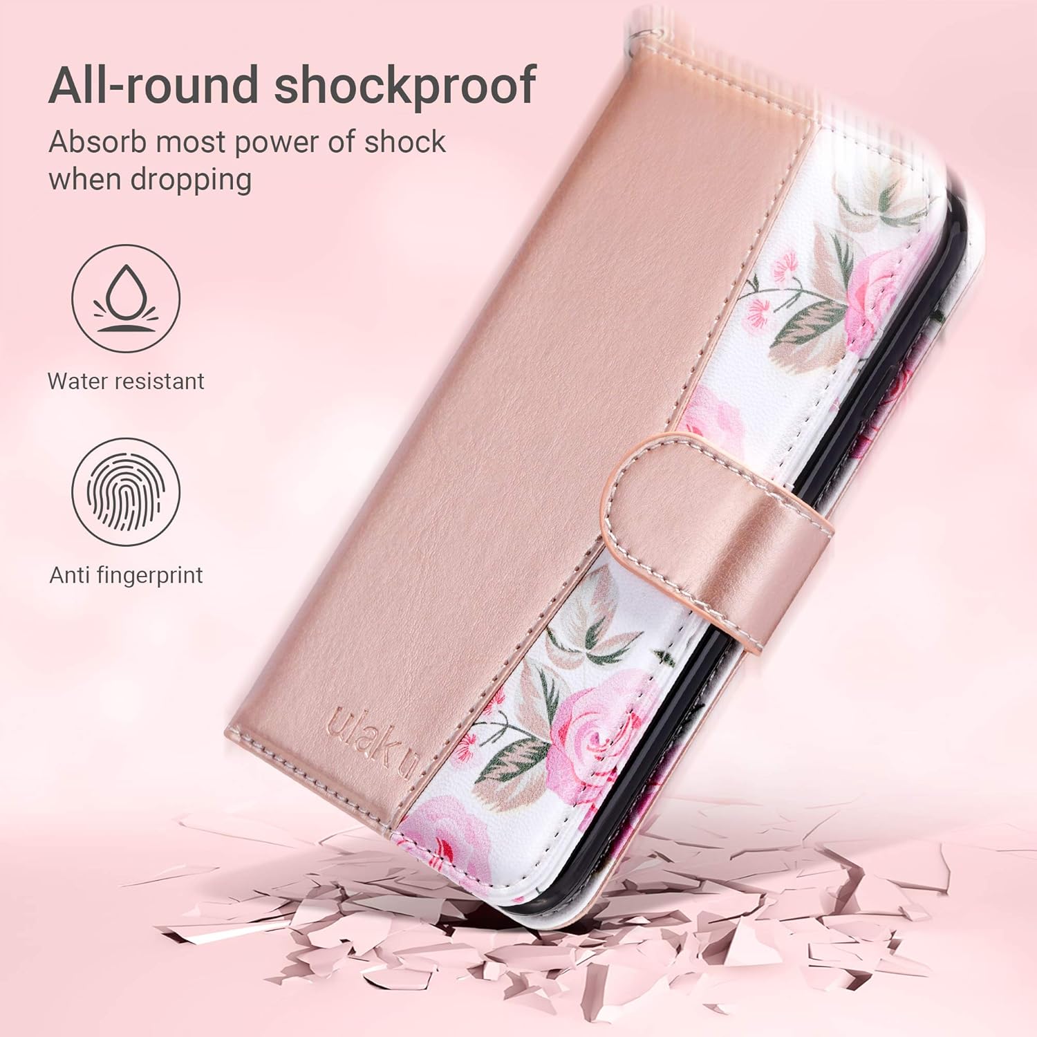ULAK for iPhone SE 3(2022)/SE(2020)/8/7 Wallet Case with Card Holder, Premium Floral PU Leather Flip Case with Kickstand Card Slots,Wrist Strap, Durable Shockproof Cover 4.7 Inch(Rose Gold) 8 81wP8dIs+BL. AC SL1500
