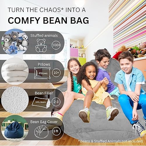 Miniatura 10 de Funda para silla de almacenamiento de animales de peluche (sin relleno) para niños y adultos. Puf extra grande para nido de pájaro de espuma