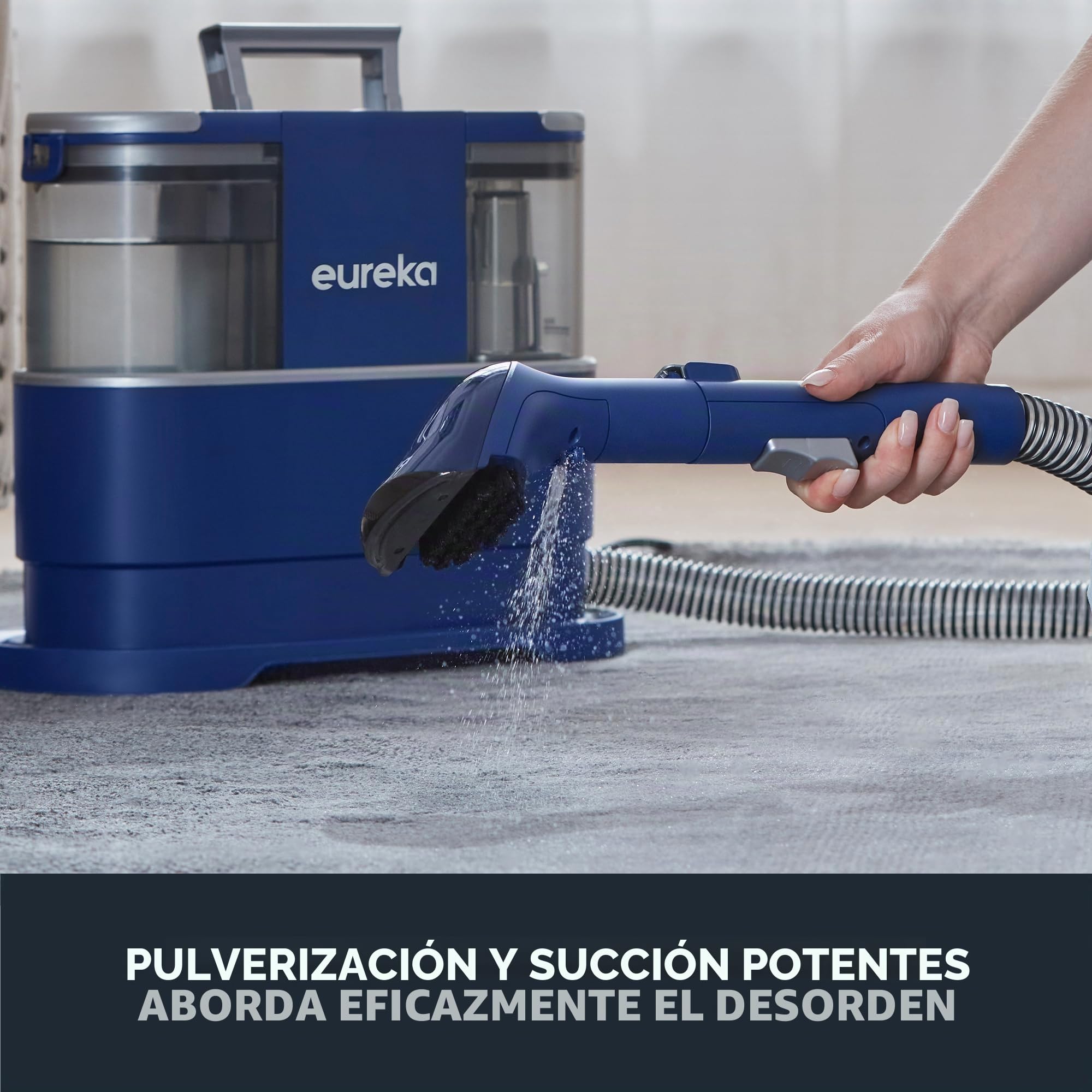 Eureka Aspirador de alfombras, Limpiador de Manchas Multisuperficie para Alfombras, Moquetas, Tapicería, Escaleras y Coche, Depósito de Agua Grande de 1.5 L, NEY100 con Fórmula Limpiadora, Azul