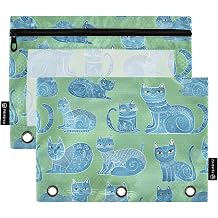 Cartoon Russian Bluecats Green Binder Pouches Soft Pencil Case for Rings Binder Storage with Waterproof for School Office Document Organizer