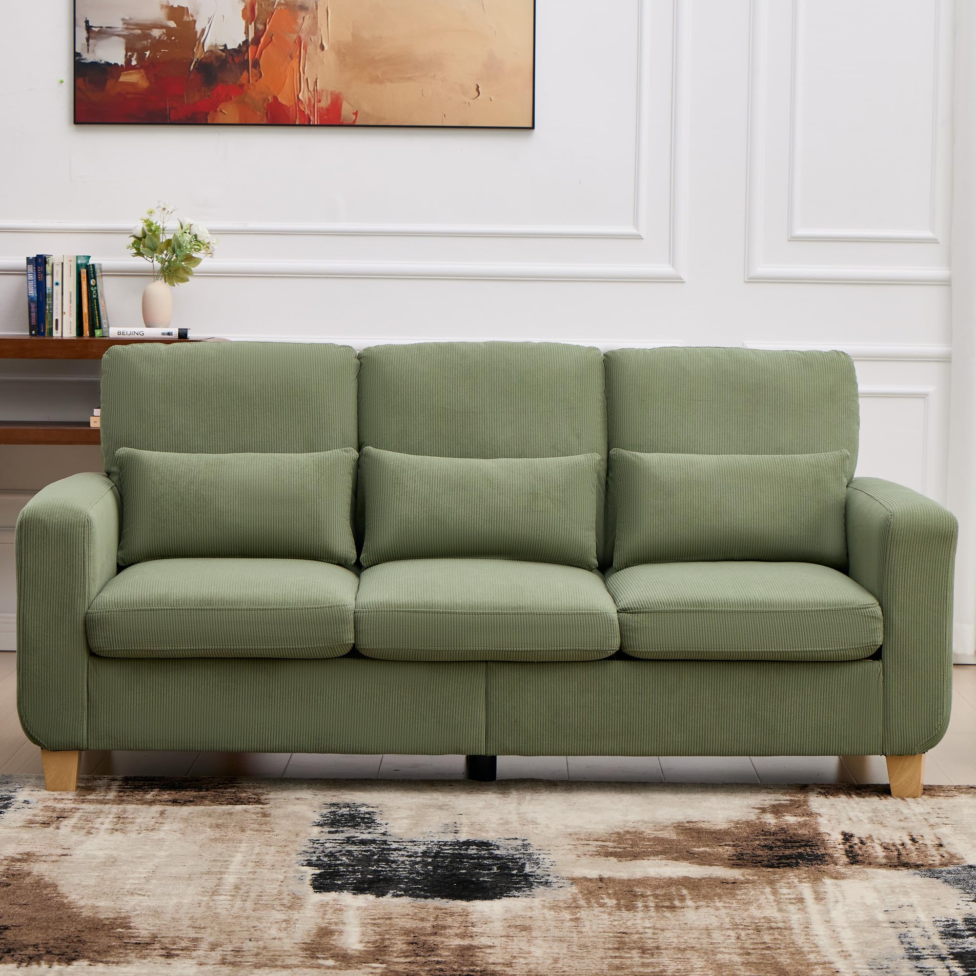 EBELLO Sofa 188 cm, 3-5 Sitzer Couch, modernes Sofa aus Cord, Wohnzimmersofa geeignet für kleine Räume, Schlafzimmer, Wohnungen und Büros, Grasgrün