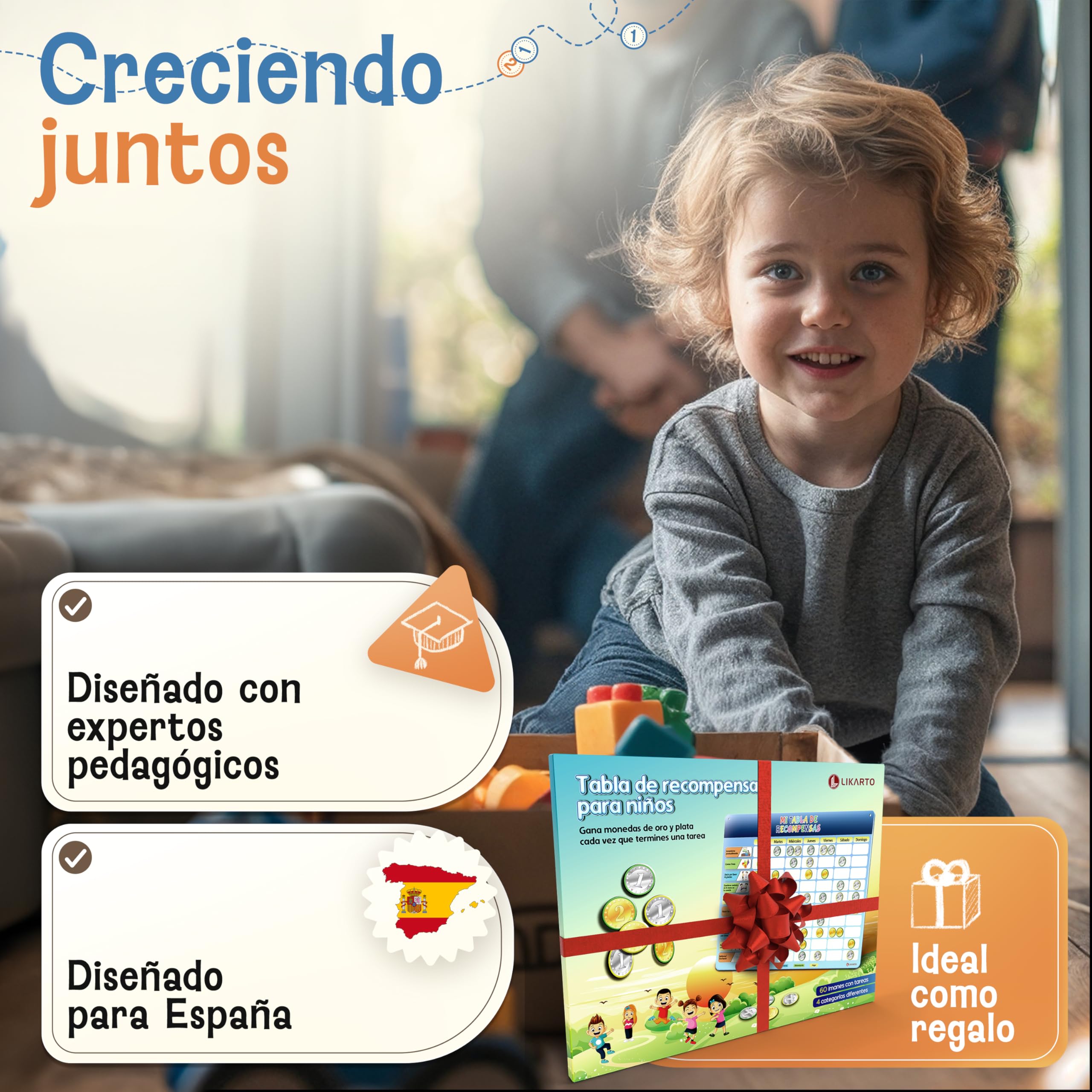 LIKARTO® Tabla de recompensas para niños - Tabla magnética con 280 imanes - Tabla de comportamiento, Rutinas infantiles, Jugar con autonomía, Planificador semanal para niños