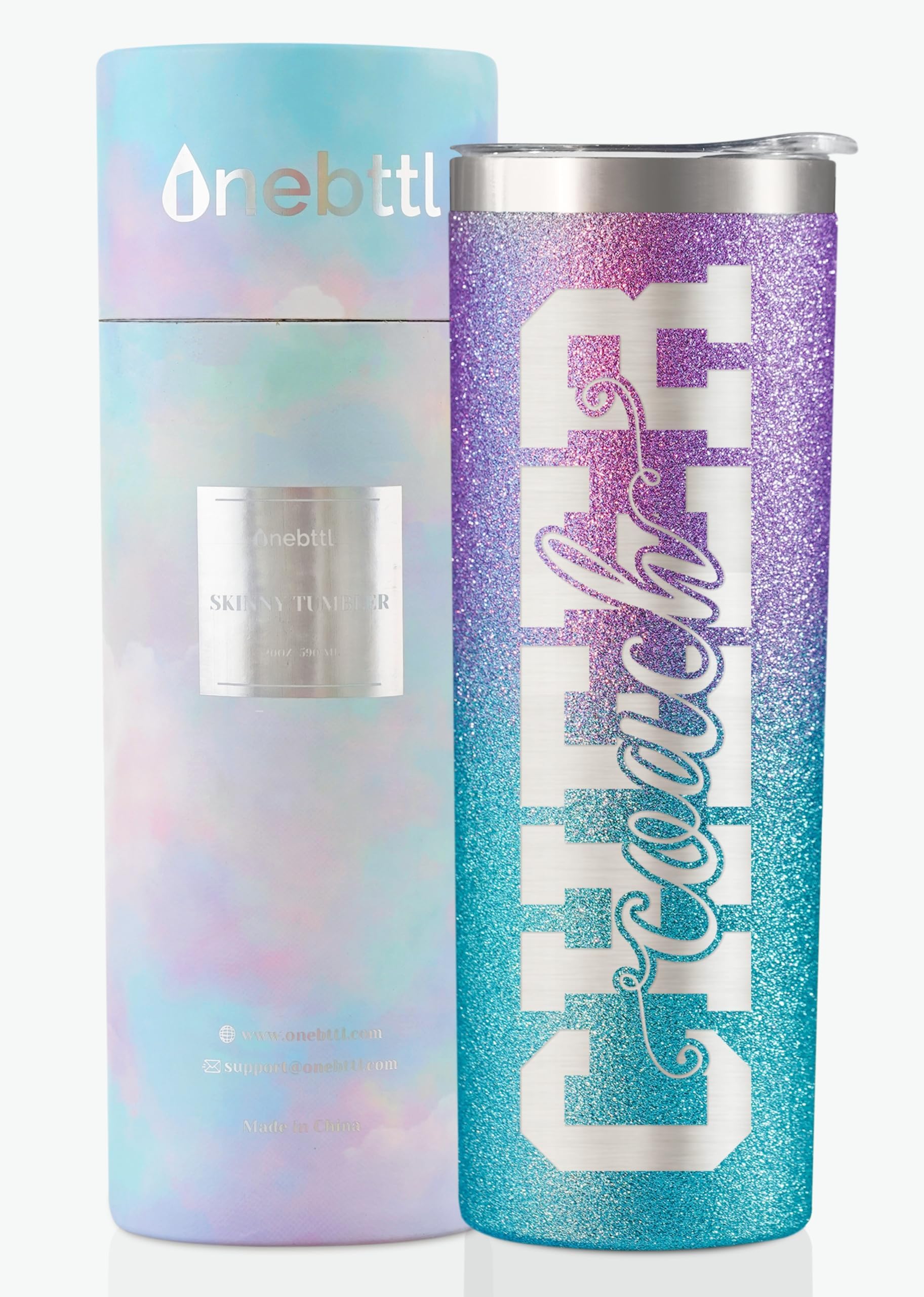 Onebttl Cheer Coach Gifts - 20oz/590ml Stainless Steel Skinny Insulated Tumbler With Straw, Lid - Gift for Cheerleading or Cheerleader Coach, Women, Her, Female