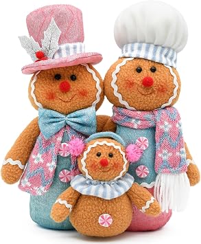 Pink Gingerbread Christmas Decorations Indoor- Pastel Candyland Christmas Decor for Table Centerpiece Tiered Tray Decor Stuffed Gingerbread Plush