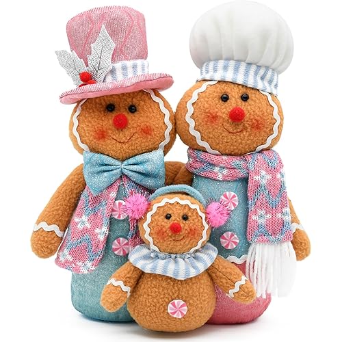 Pink Gingerbread Christmas Decorations Indoor- Pastel Candyland Christmas Decor for Table Centerpiece Tiered Tray Decor Stuffed Gingerbread Plush