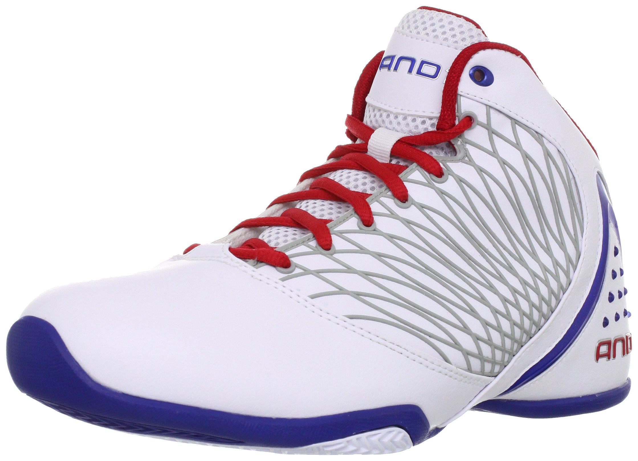 AND1 Men's Orbit Mid Basketball Shoe, White-Royal Blue-Red, Size 9 US