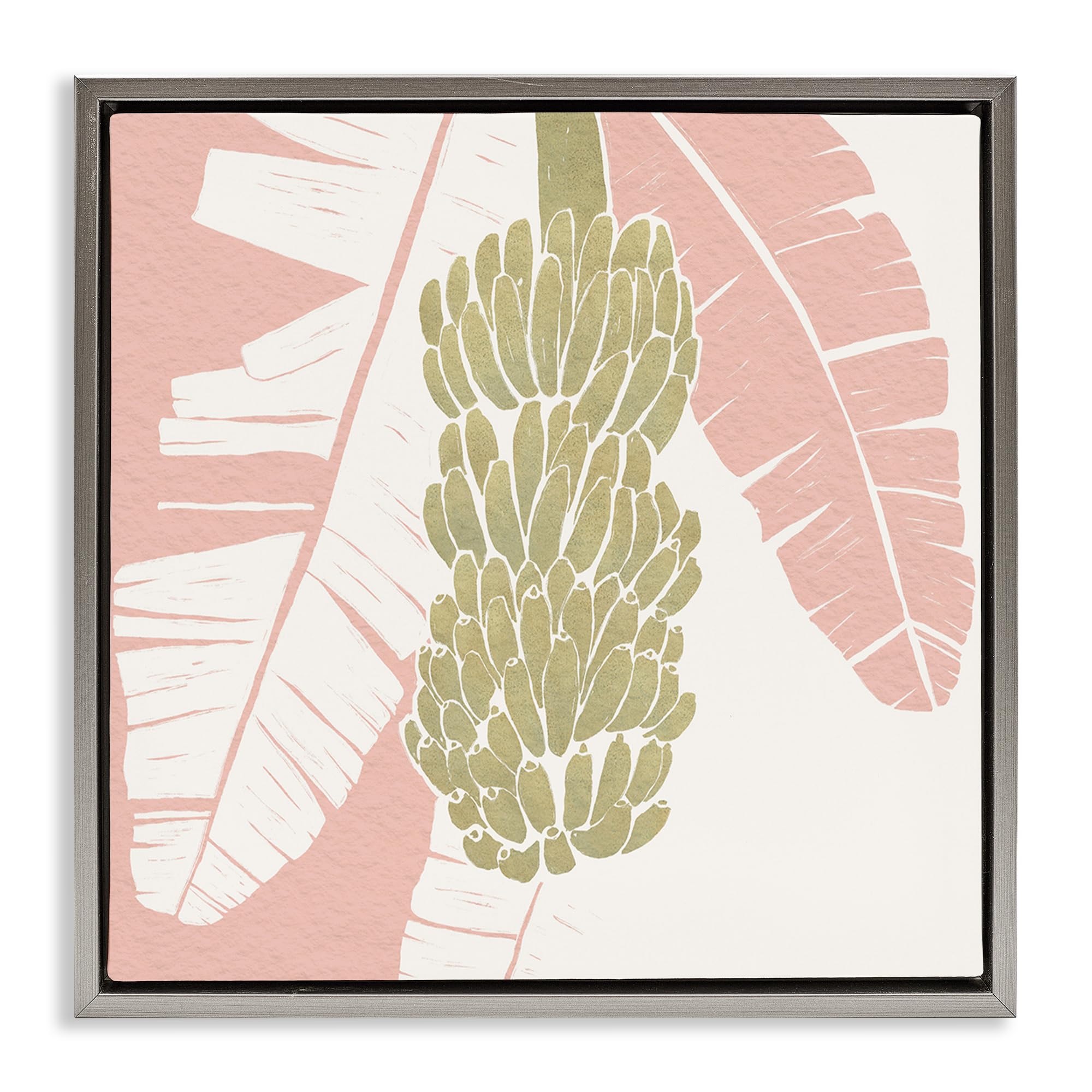 Stupell Industries 'Banana Bunch Amid Pink Leaves', Floating Frame Canvas Art, Gray, 25 x 25 Inches, Easy to Hang and Sturdy, Made in USA, by Yuyu Pont