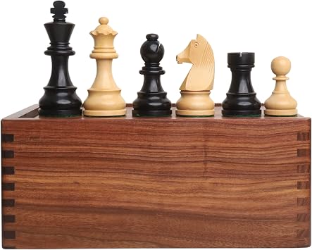 Royal Chess Mall - 3.8" Tournament Chess Pieces Set in Ebonised Weighted Wood with Golden Rosewood Chess Pieces Storage Box
