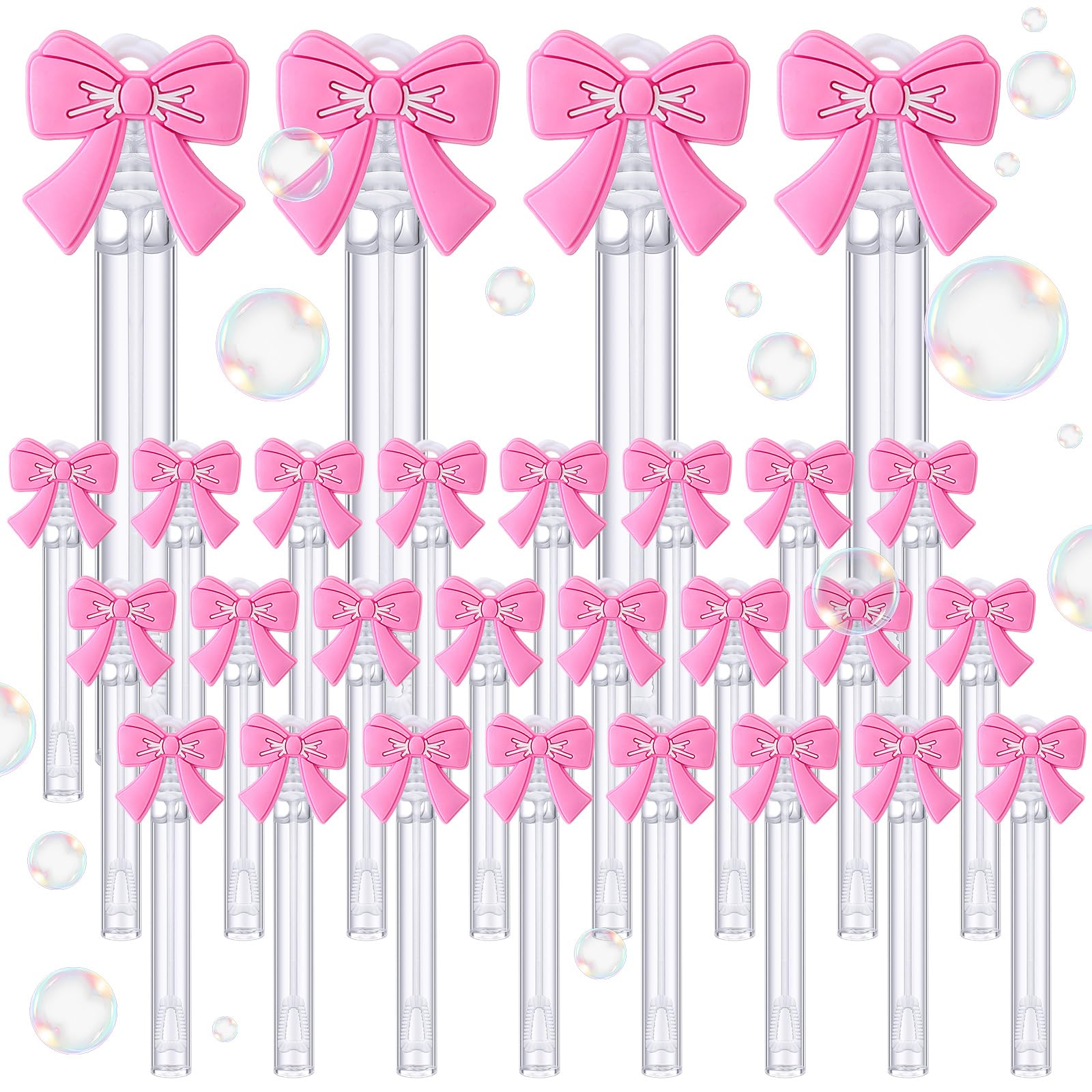 Civaner 36 Pcs Pink Bow Bubble Wands Bulk Pink Bow Themed Party Favors Coquette Mini Bubble Wands for Party Supplies Coquette Bridal Bachelorette