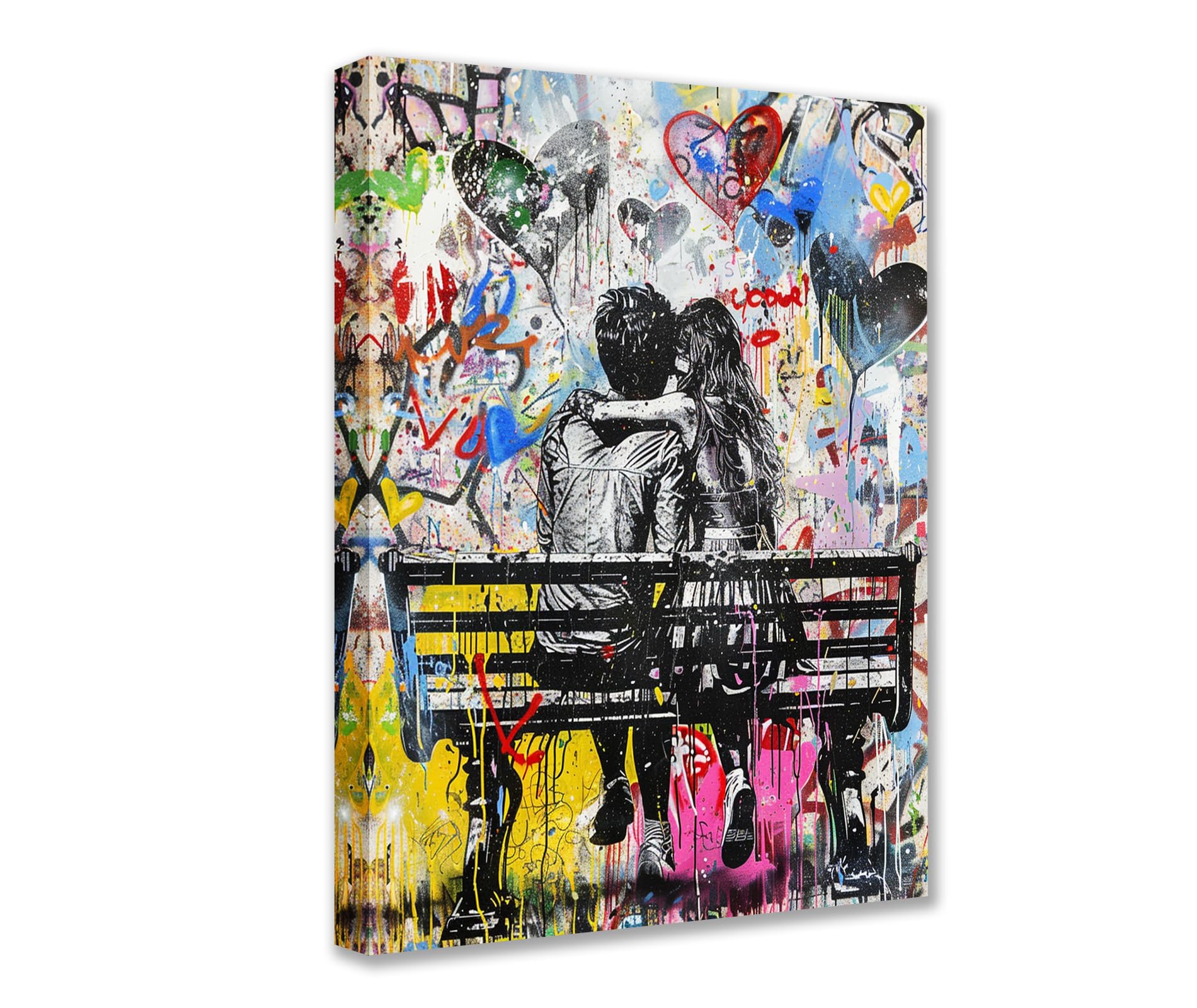 Tucocoo Contemporary Wall Art Print Banksy Lover Pictures Graffiti Love Street Art Paintings 1 Pcs Canvas Modern Artwork Home Decor for Living Room Bedroom Wooden Framed Ready to Hang 12x16 inches