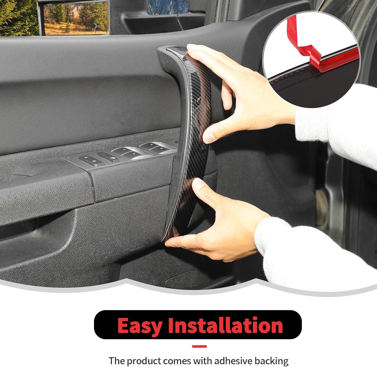 RT-TCZ Inner Door Handl Cover Trim Decoration Interior Accessories for Chevy Silverado 2007-2013,for GMC Sierra 2007-2013 (Black Carbon Fiber)