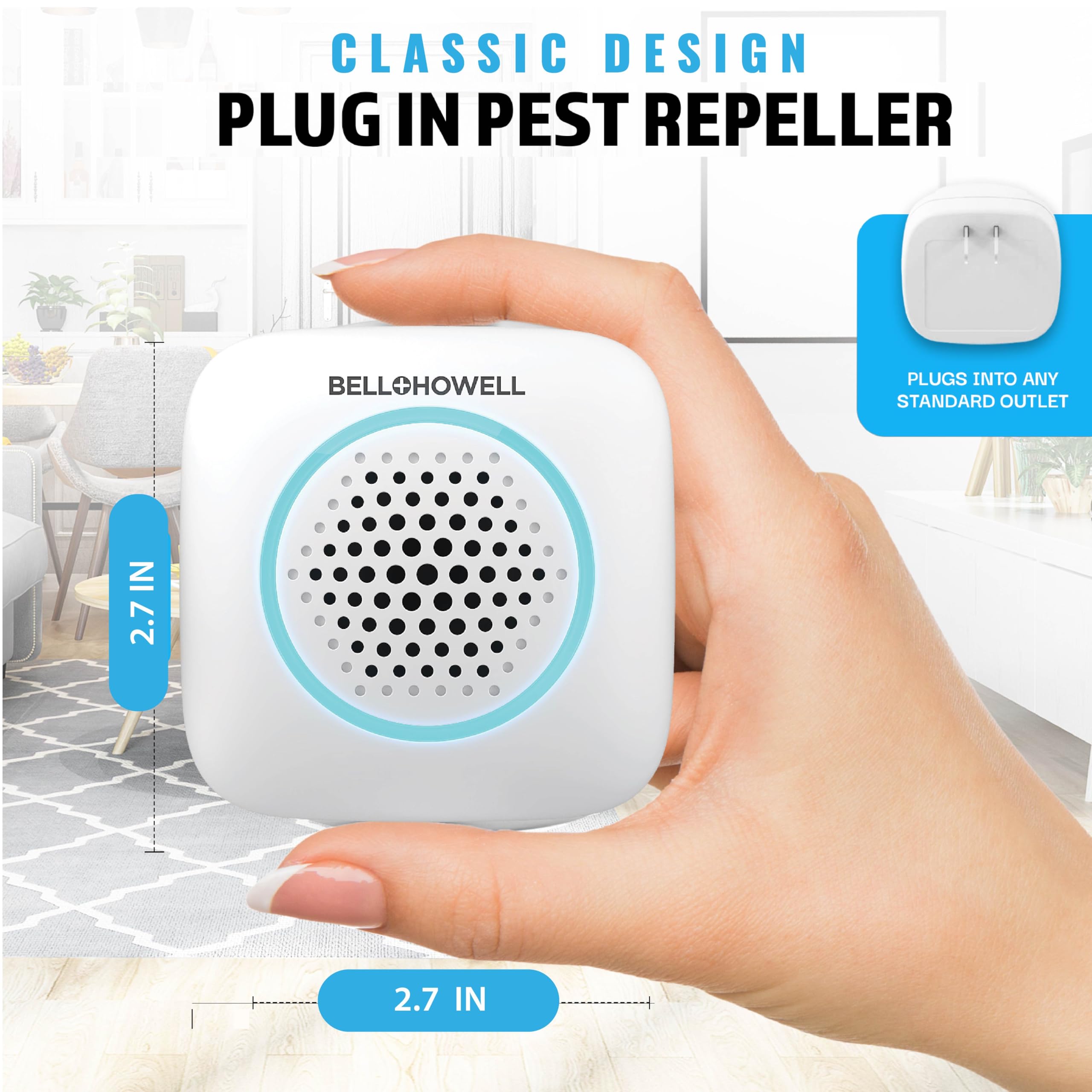 Bell+Howell Repelente ultrasónico para interiores, 4 unidades, kit antimurciélagos y arañas enchufable