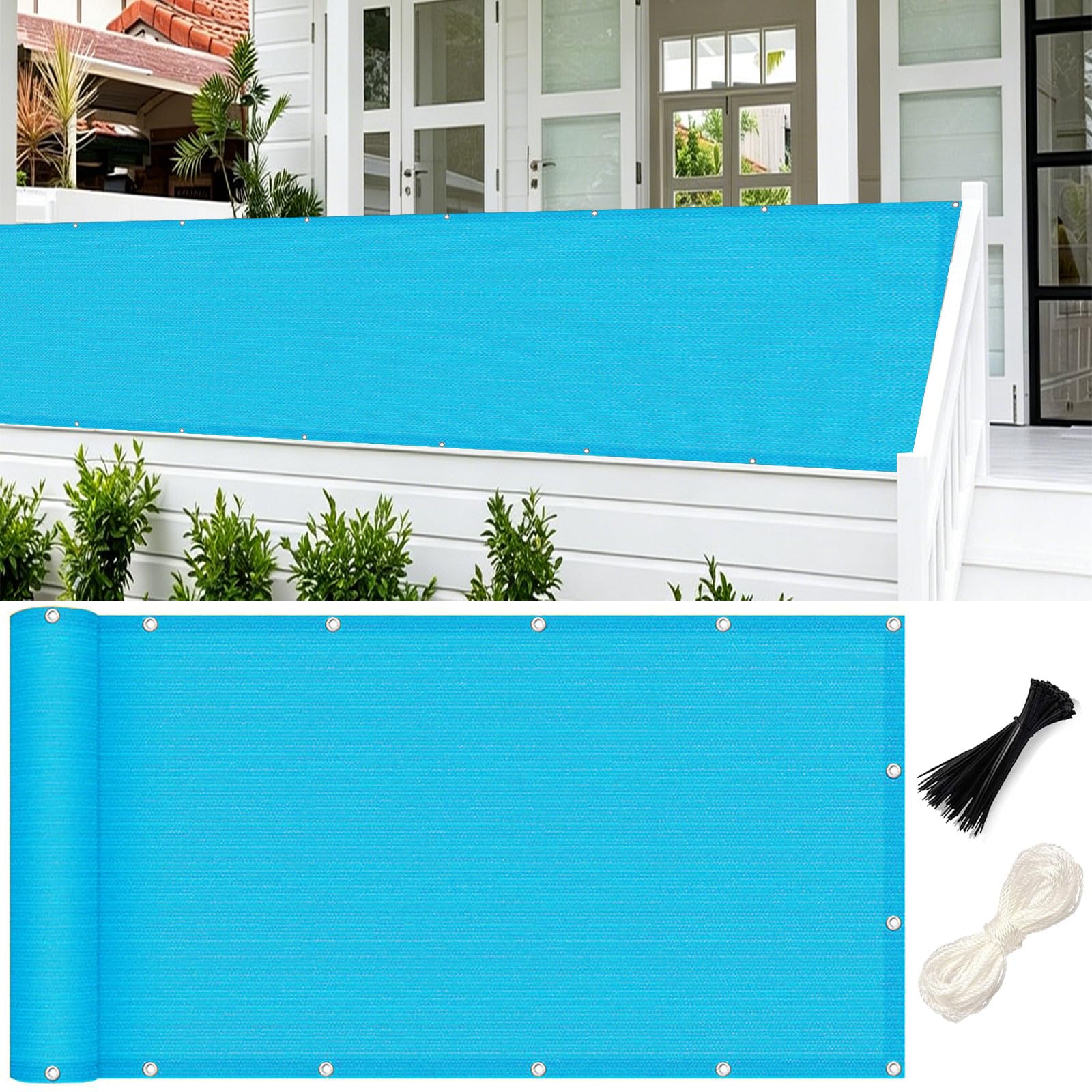 Brise vue balcon 120 x 1000 cm occultant bleu ciel résistant vent et soleil jardin
