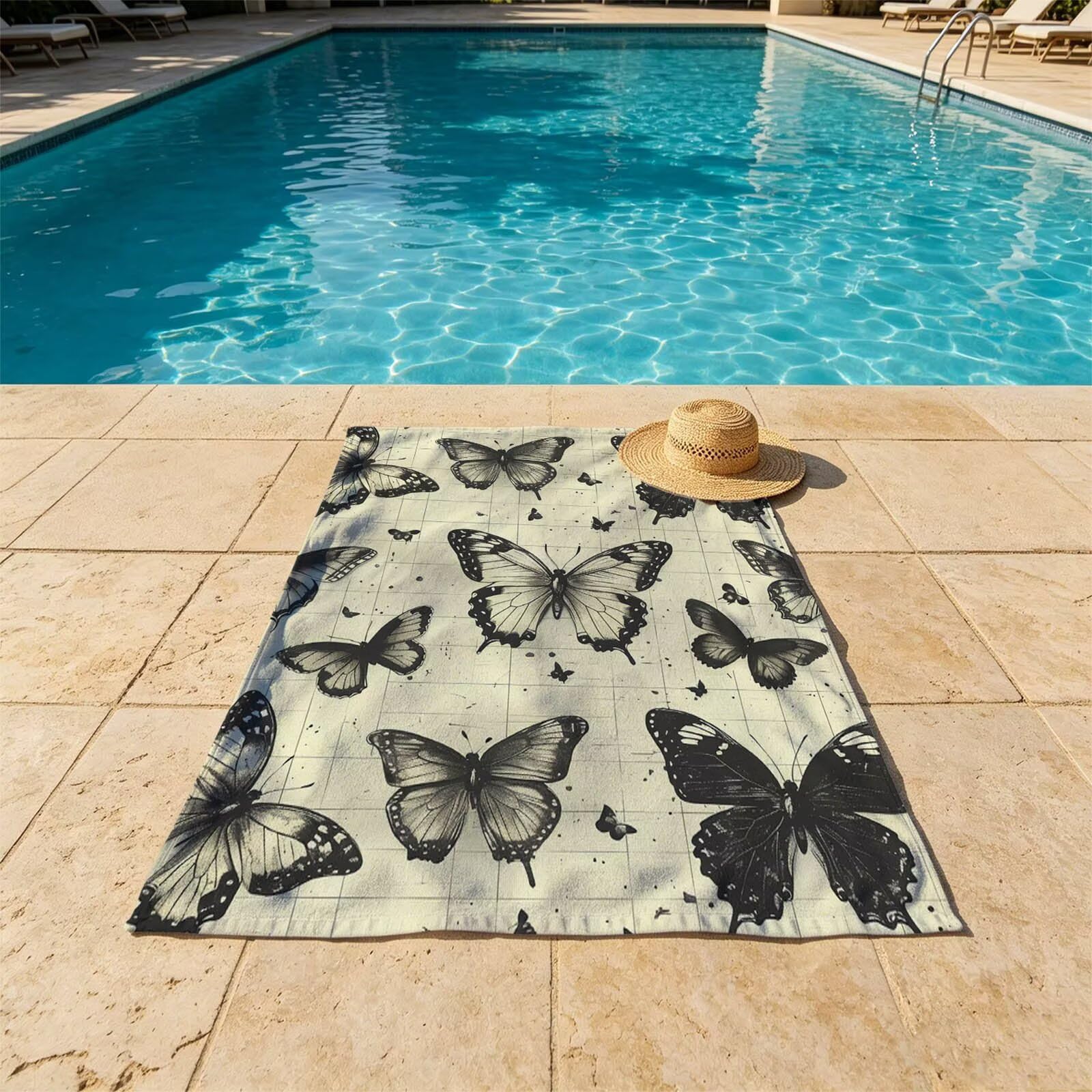 Mariposa Toalla Playa 160x220 Resistente a la arena Secado rápido Ligero, Toalla Playa Grande 220 x 160cm Suave Cómodo como Gym Yoga Sauna Toallas Baño Grandes Exterior Travel Essentials Gris XTLS5253