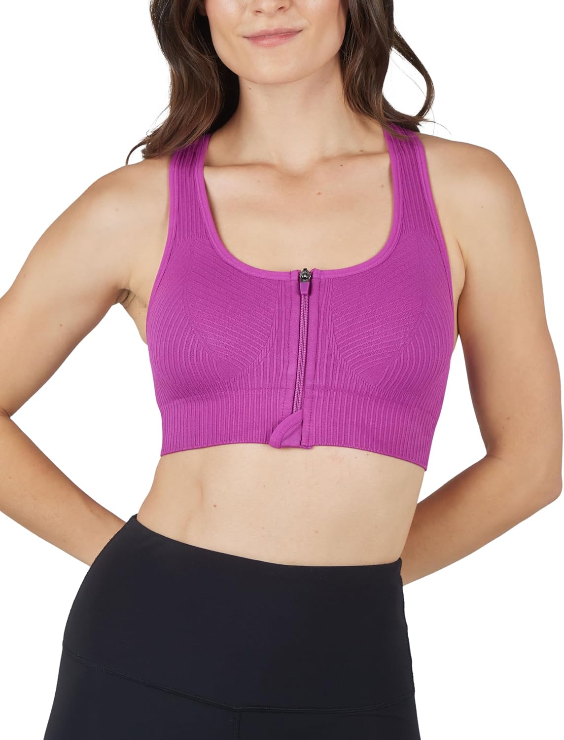 90 Degree By Reflex Women's 2 Pack Zip Front Bra Seamless Textured Racerback Performance Supportive Sports Bra - Image 2