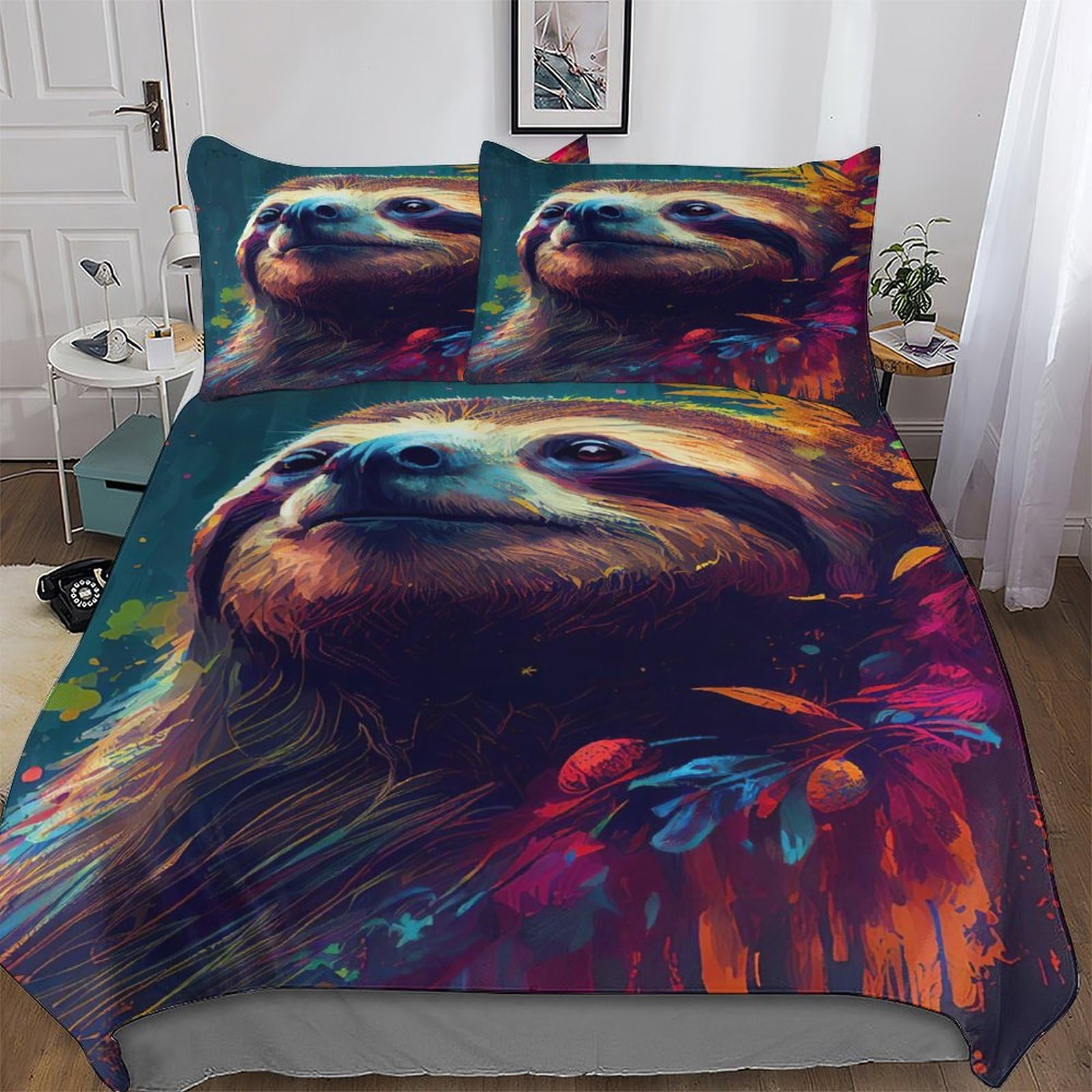 Housse de couette paresseux anti-acarien et infroissable 220x240cm pour lit deux personnes