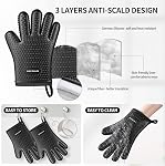MAD SHARK Silicone Oven Mitts Heat Resistant 450°F,Waterproof & Non-Slip Oven Gloves with Fingers,Cotton Lined Silicone Oven Gloves Kitchen Mitts for Baking Cooking Barbecue,Women (Black)
