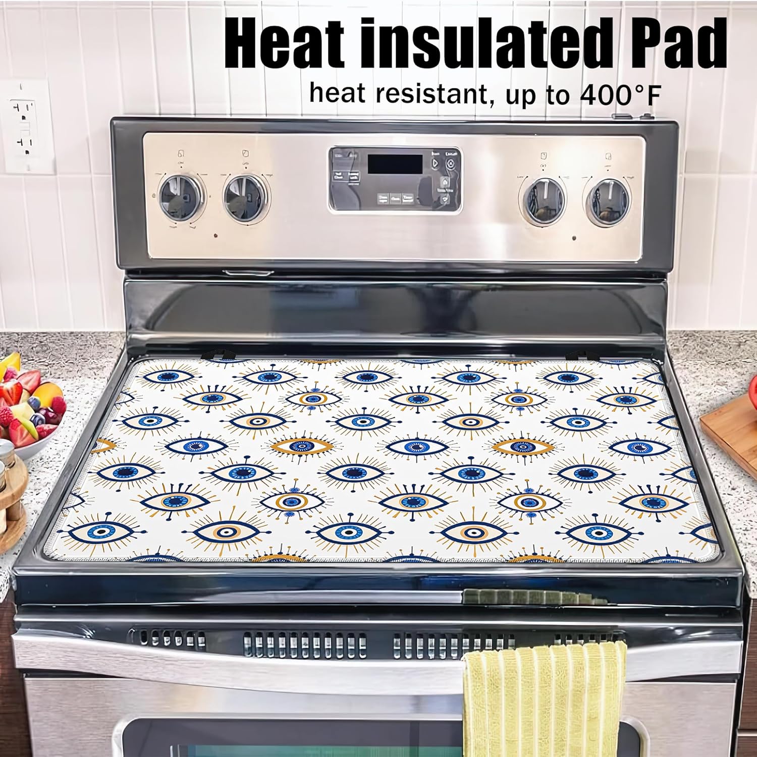 Evil Eyes Stove Top Covers for Electric Stove,Abstract Glass Top Stove Cover, Heat Resistant Range Covers for Electric Stove,Washable Countertop Mat, 28 x 20 Inch
