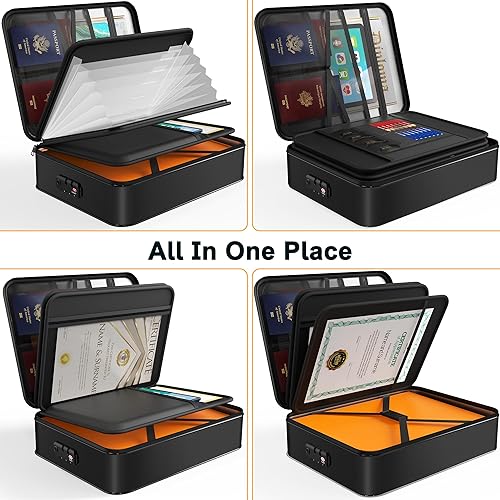 Miniatura 10 de Noiposi Organizador de documentos con cerradura, 15.0 x 11.0 x 4.3 pulgadas, caja de documentos impermeable e ignífuga, caja de almacenamiento