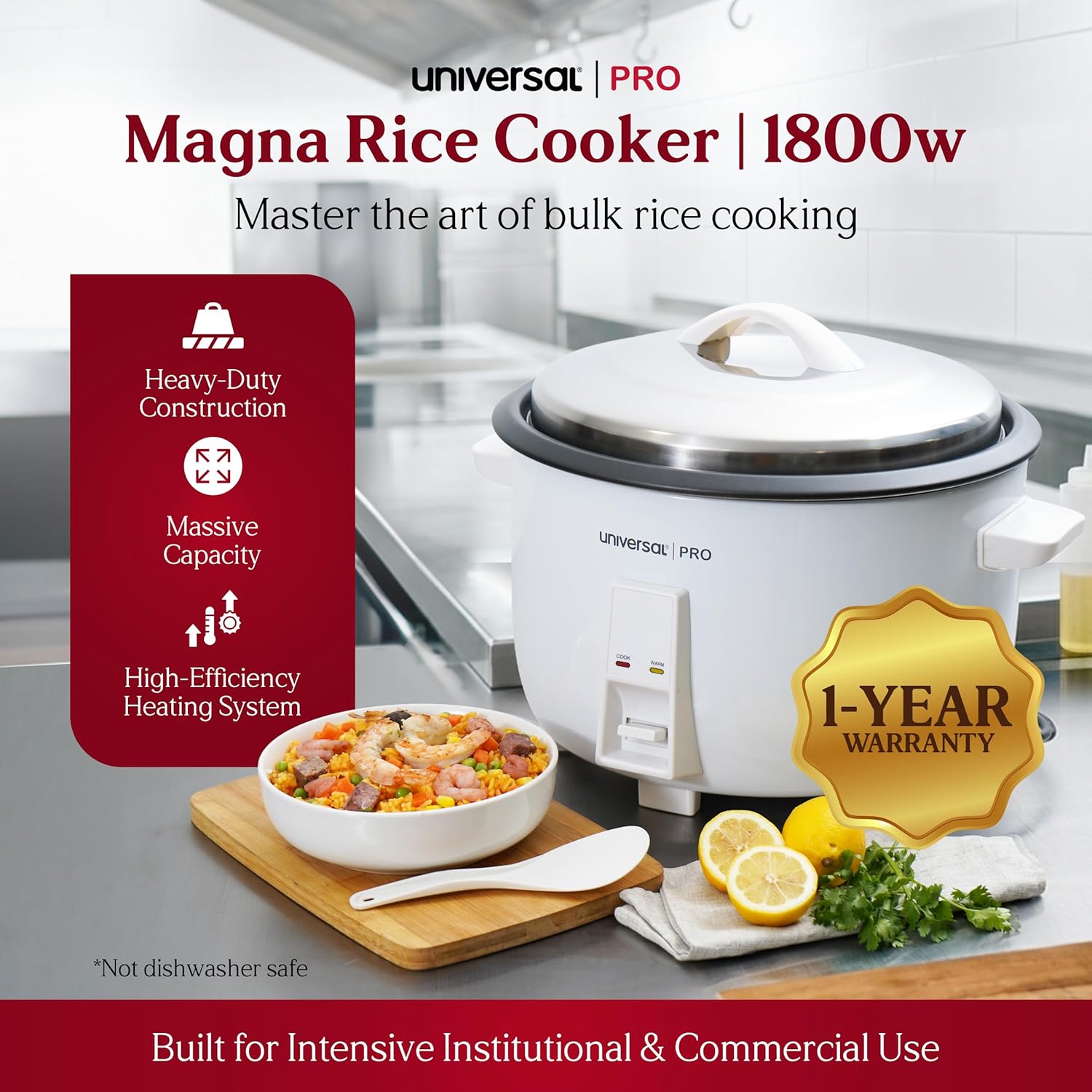 Universal PRO Magna Commercial Rice Cooker, 35 Cups Uncooked and 70 Cups Cooked Rice, 5.9QT Large Rice Maker with Nonstick Inner Pot, One Touch Operation, Auto Keep Warm, Electric Rice Cooker for Restaurants, Catering, and Hotels, Easy to Clean