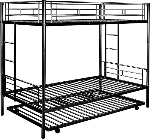 Miniatura 6 de ZEROFEEL Litera con cama nido litera de metal individual sobre individual de 400 libras literas resistentes con 2 escaleras laterales y rieles de