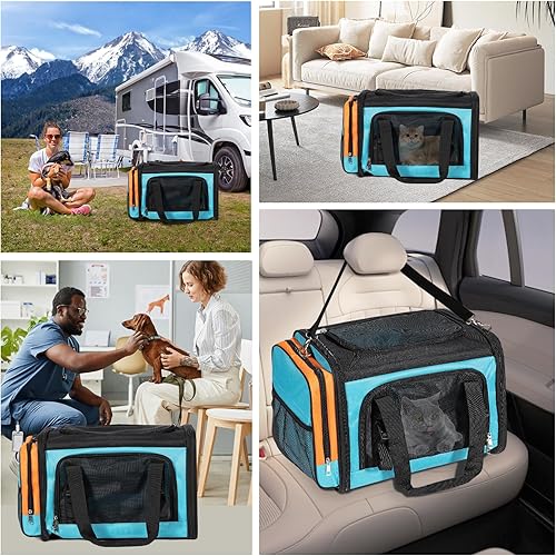 Vista 16 de Transportador grande para gatos, transportador de mascotas, transportador de perros para perros pequeños, transportador de gatos, suave, plegable