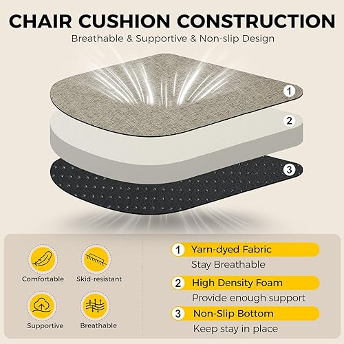 Miniatura 3 de downluxe Cojines de interior para sillas de comedor, suaves y cómodos, de espuma viscoelástica texturizada, con lazos y respaldo antideslizante, 16